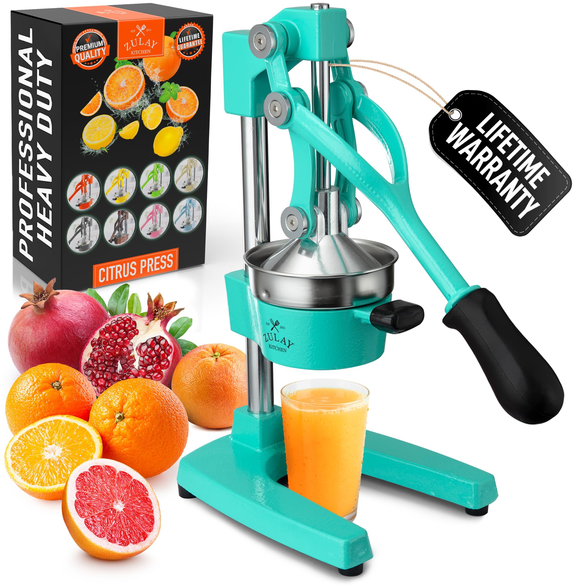 Zulay Kitchen Cast Iron Juicer - Easy-to-Clean Heavy-Duty Manual Juicer, Professional Citrus Juicer - Stainless Steel Lemon Squeezer - Manual Citrus Press & Orange Squeezer - Orange Juicer (Black)