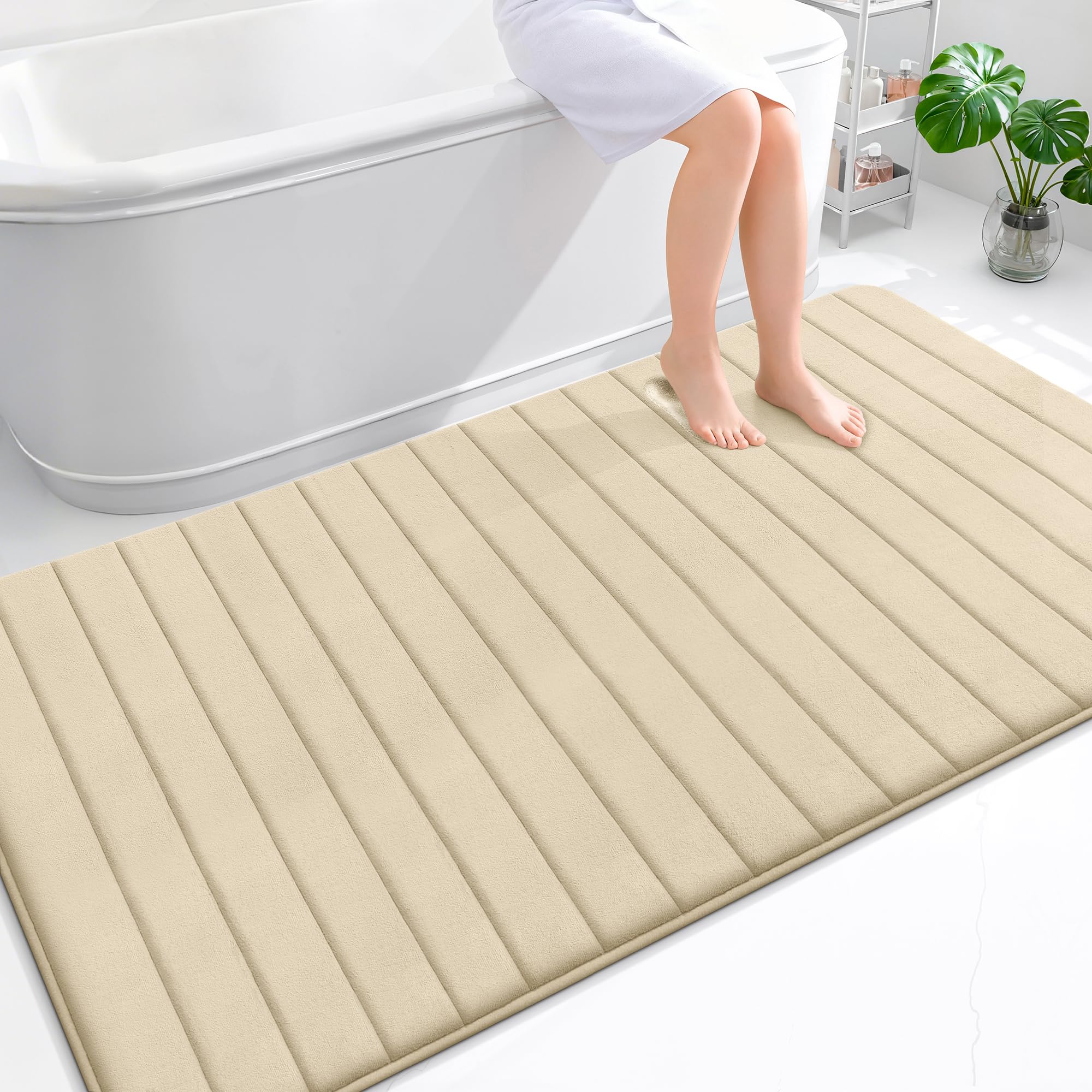 OLANLY Memory Foam Bath Mat 30x20, Super Soft Absorbent Bathroom Rugs, Quick Dry, Machine Washable Shower Floor Rugs, Bathmat Carpet, Bathroom Home Decor Accessories, Grey