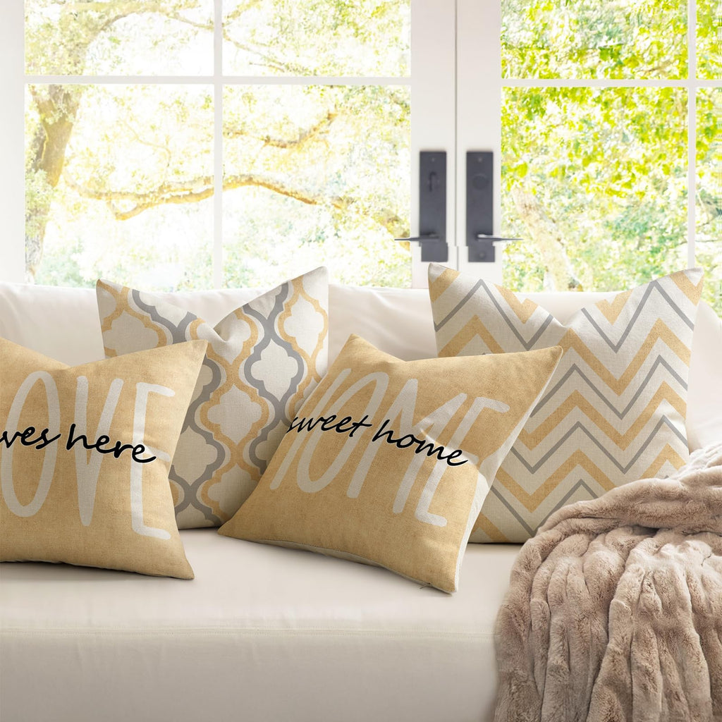 YCOLL Farmhouse Pillow Covers 18x18 Set of 4 Throw Pillow Covers Rustic Linen Decorative Pillows Square Cushion Covers for Couch Sofa Bedroom Home Decor
