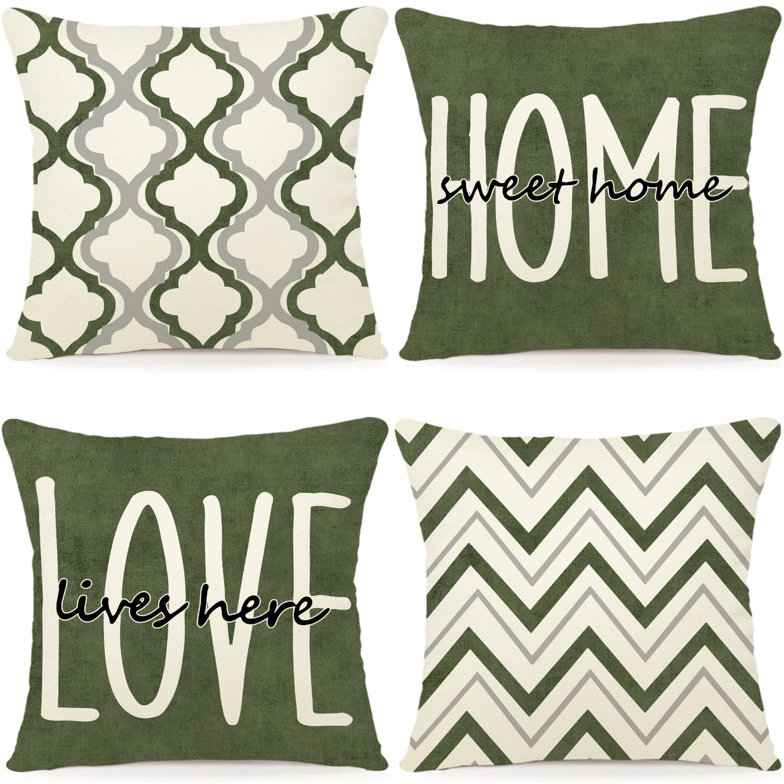 YCOLL Farmhouse Pillow Covers 18x18 Set of 4 Throw Pillow Covers Rustic Linen Decorative Pillows Square Cushion Covers for Couch Sofa Bedroom Home Decor