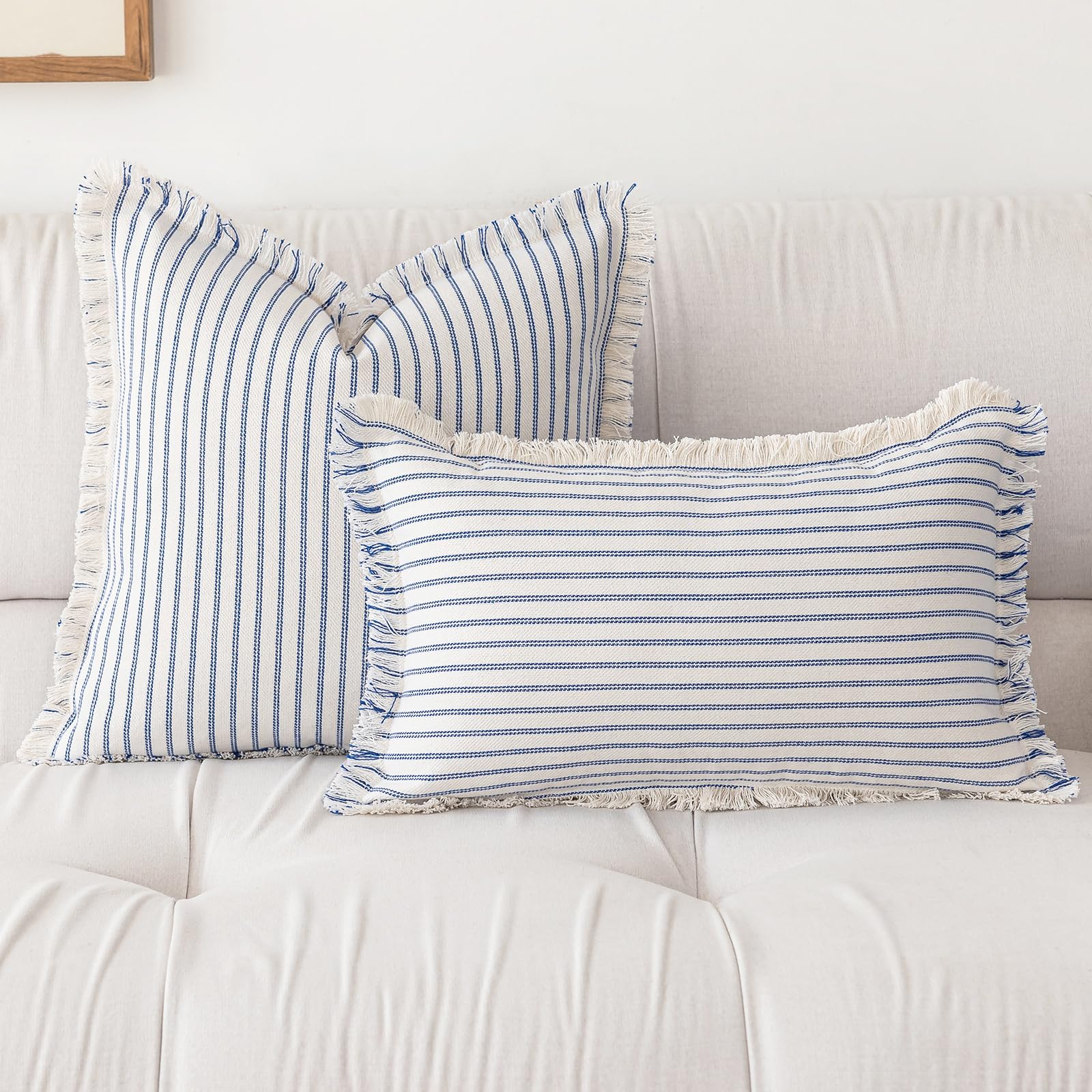 YEENAASY Throw Pillow Covers 20x20 Set of 2 Striped Fringe Pillow Cover Farmhouse Cushion Covers with Tassel Neutral Boho Pillows Decorative Square Pillowcase for Couch Sofa Bed, Black