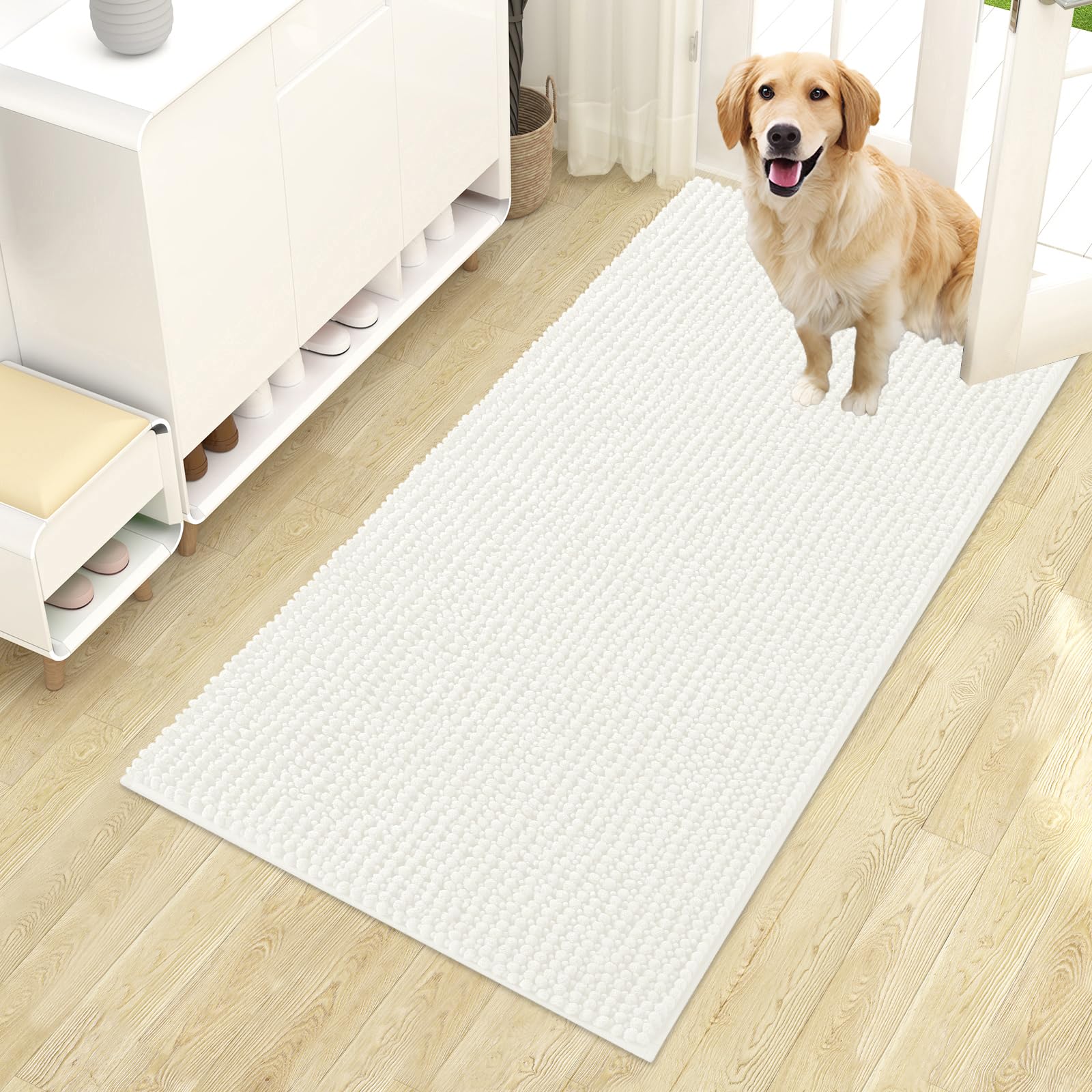 OLANLY Dog Door Mat for Muddy Paws 30x20, Ultra Absorbent Chenille Mud Doormat, Non-Slip Washable and Dirt Trapping Doormat for Indoor Entryway, Quick-Dry Indoor Pet Bed Mats for Dogs, Grey