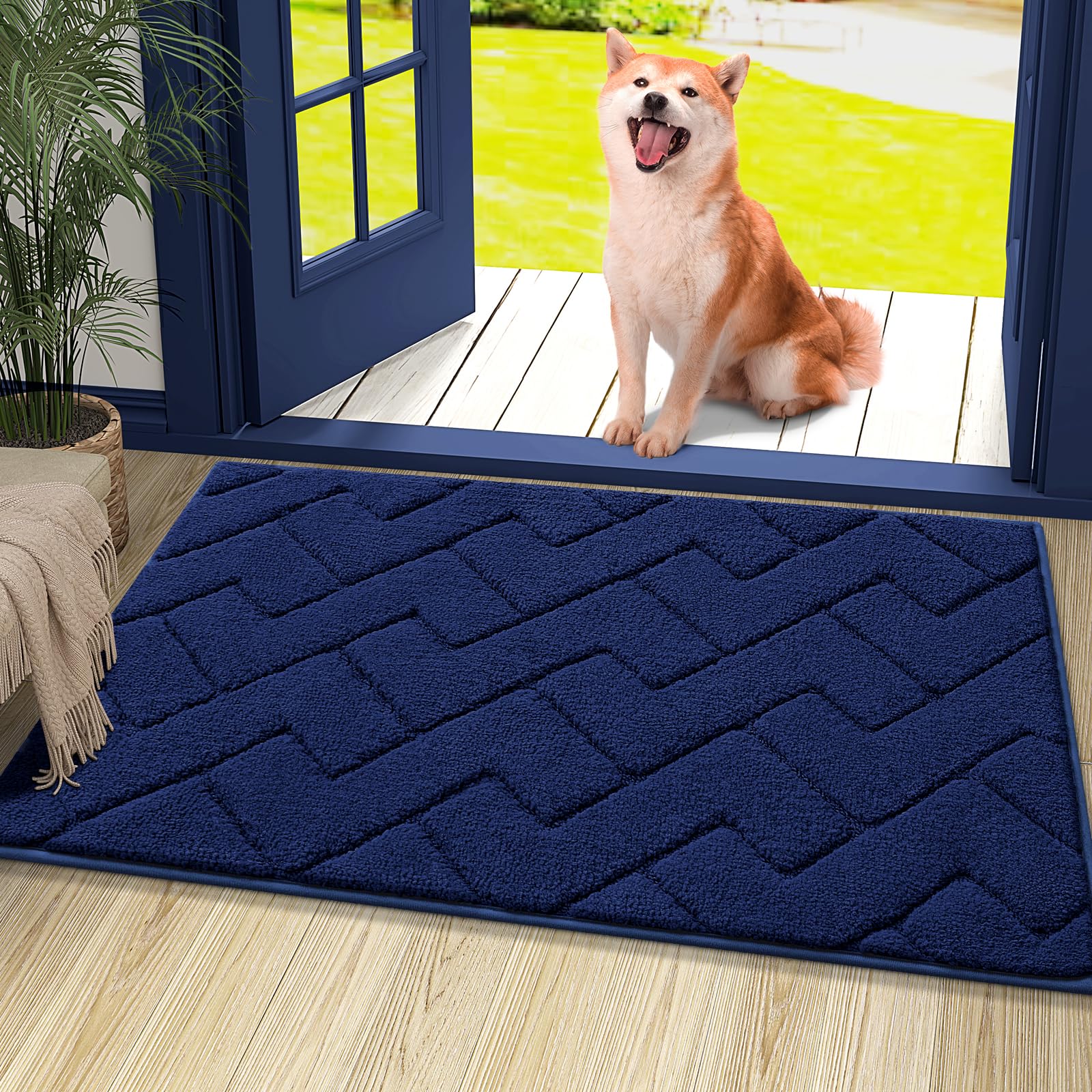 OLANLY Indoor Door Mat, 32x20, Dirt Resistant and Absorbent, Sturdy Non-Slip Rubber Backing, Easy to Clean, Washable Low-Profile Doormat for Entryway, Grey