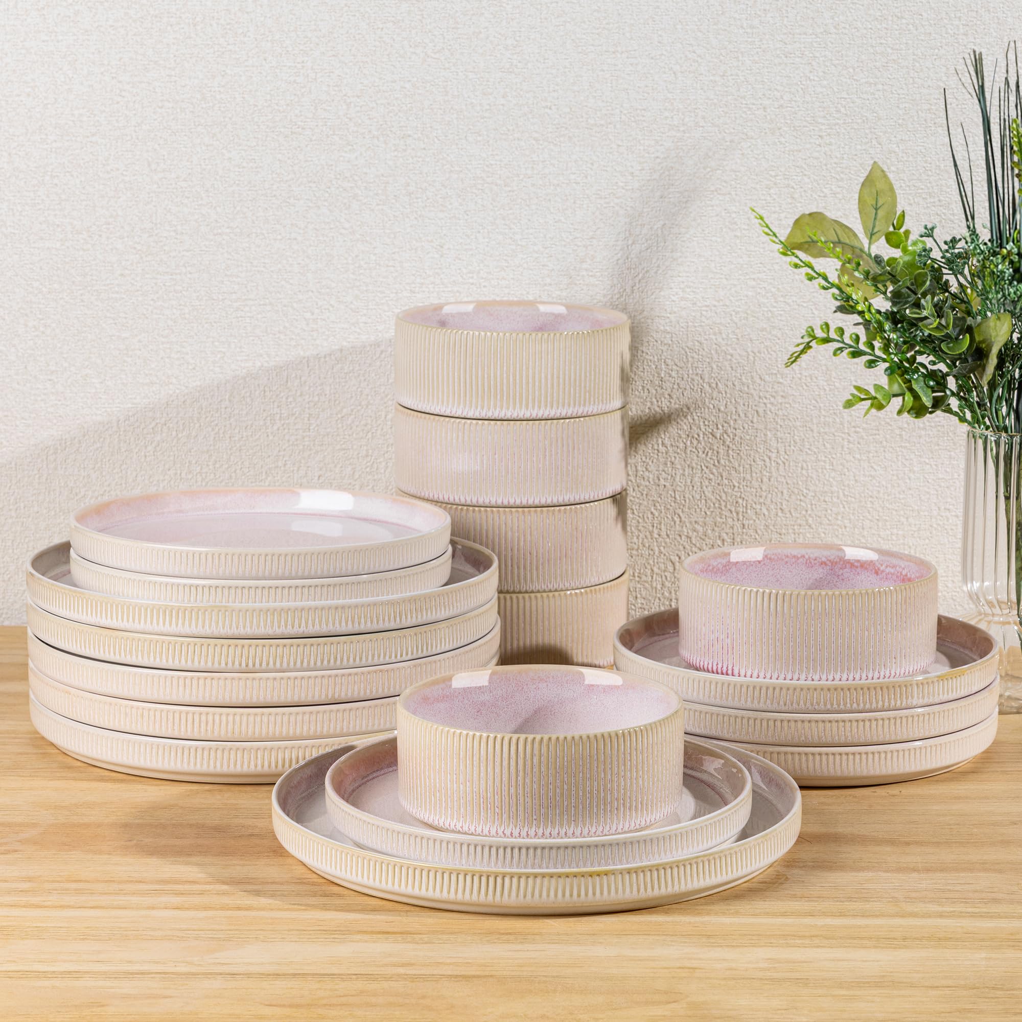 TheTerra Ceramic Dinnerware Sets for 4, 12 Pieces Porcelain Lightweight Speckled Plates and Bowls Sets, Scratch Resistant Dish Set, Oven & Microwave & Dishwasher Safe