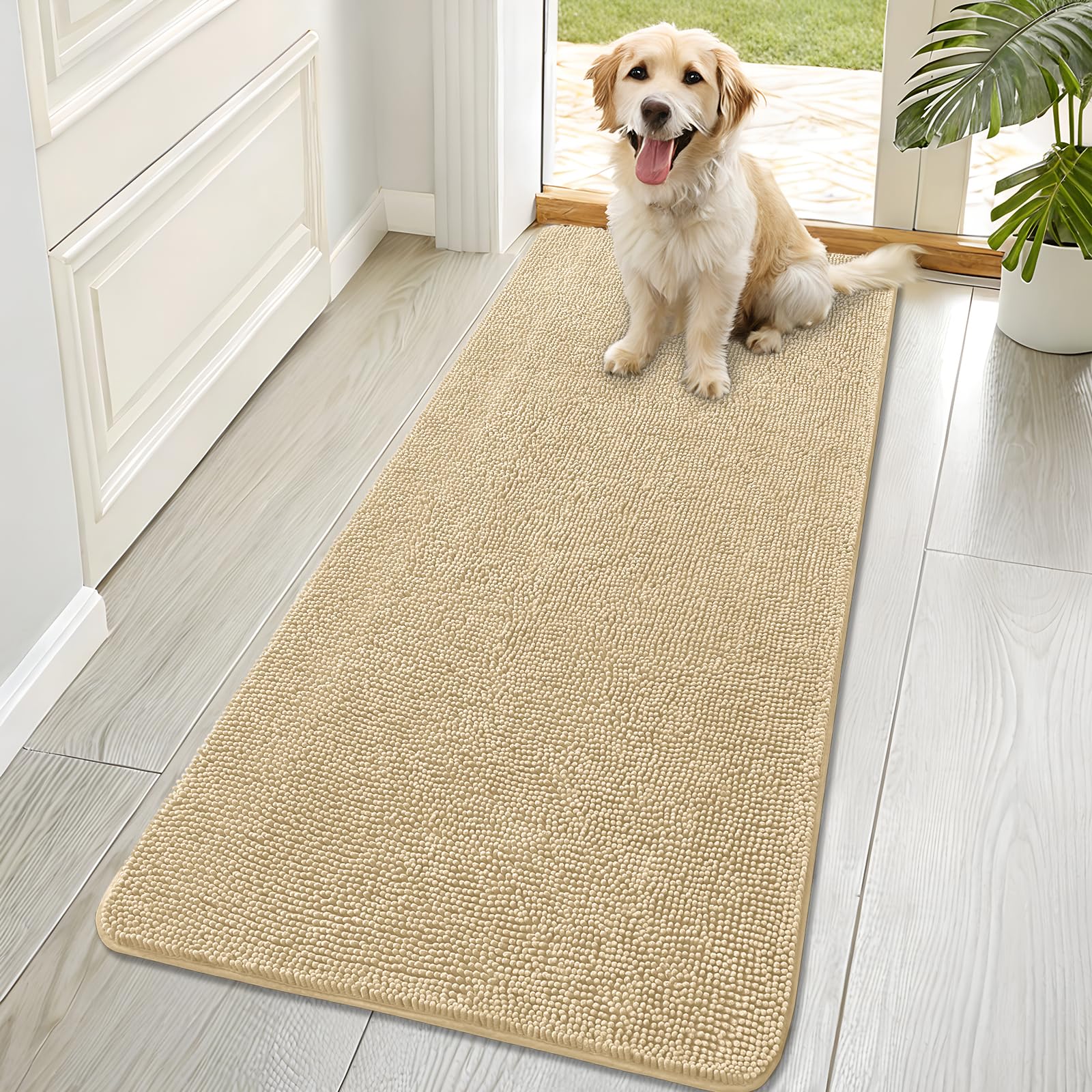 OLANLY Dog Door Mat for Muddy Paws 30x20, Absorbs Moisture and Dirt, Absorbent Non-Slip Washable Doormat, Quick Dry Chenille Mud Mat for Dogs, Entry Indoor Entryway Carpet for Inside Floor, Grey