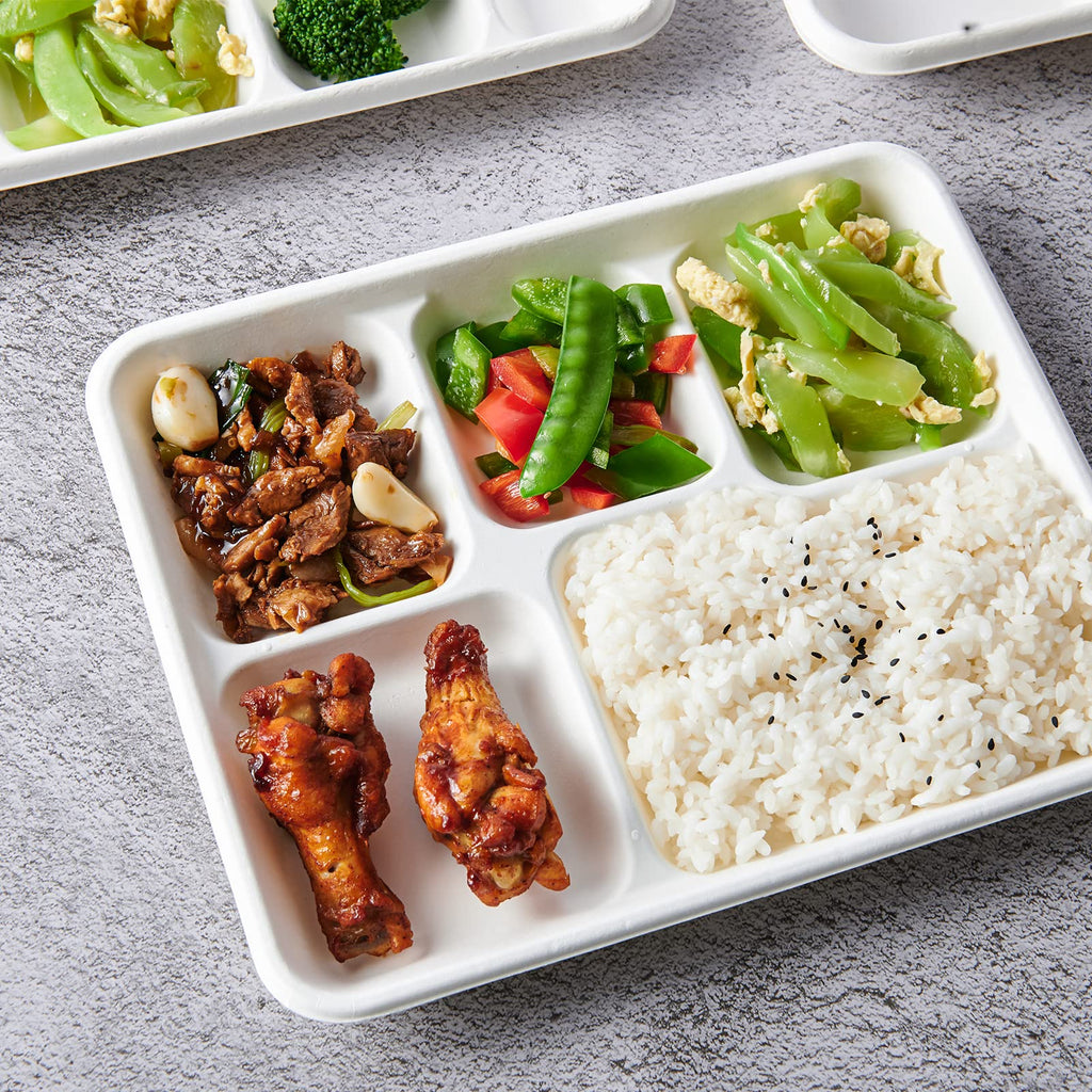 Vplus 100% Compostable 6 Compartment Plates, 90 Pack Compartment Paper Plate, 12.5x8.6 inch Disposable School Lunch Trays, Eco-Friendly Bagasse Plates for School Lunch, Buffet, and Party
