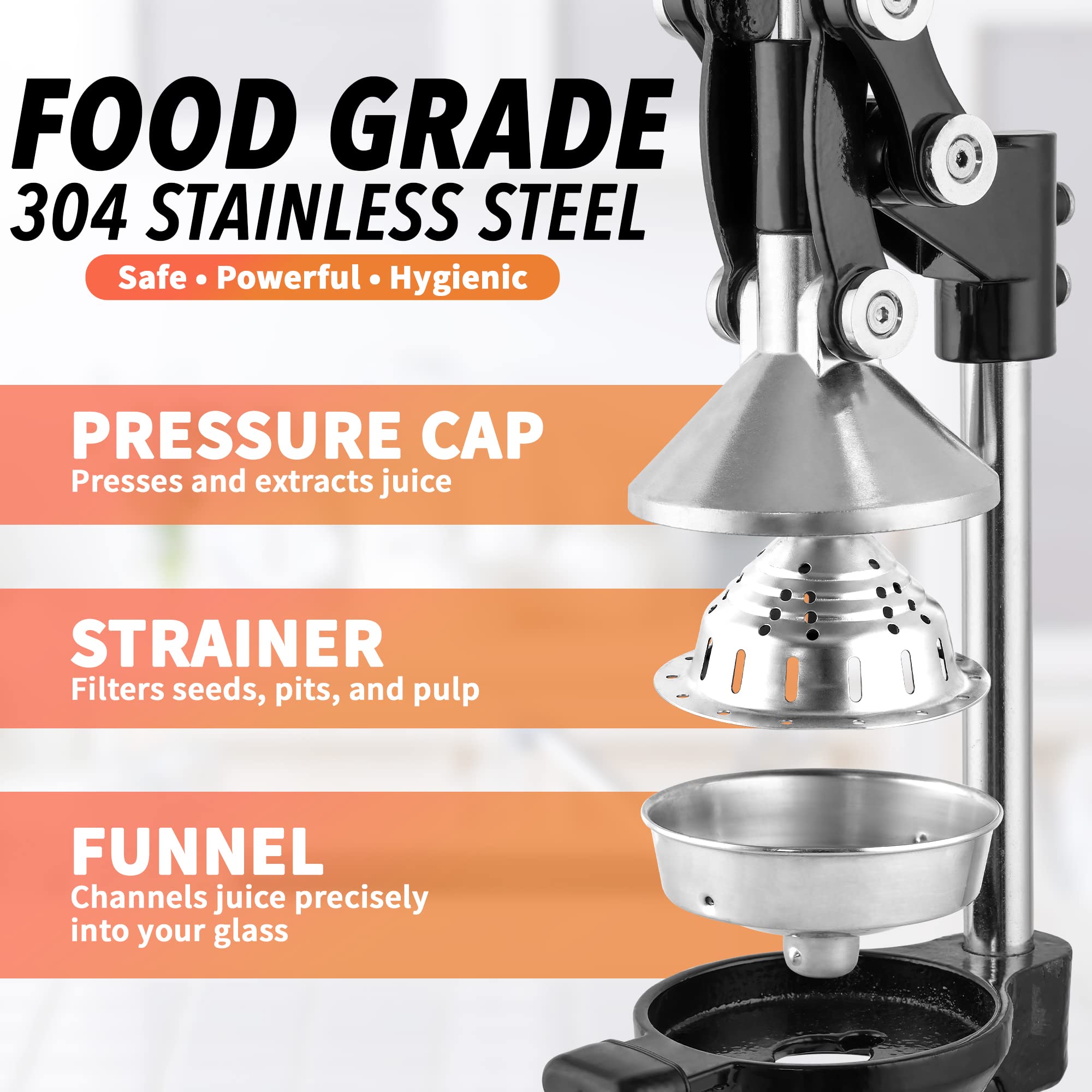 Zulay Kitchen Cast Iron Juicer - Easy-to-Clean Heavy-Duty Manual Juicer, Professional Citrus Juicer - Stainless Steel Lemon Squeezer - Manual Citrus Press & Orange Squeezer - Orange Juicer (Black)