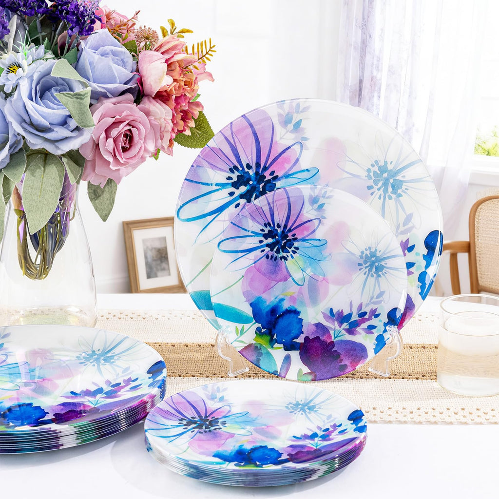 DaYammi 20Pcs Floral Disposable Plastic Plates-Disposable Heavy duty Watercolor Floral Plastic Plates 10.25 inch Dinner plates and 7.5 inch Dessert plates, Disposable Plate for Party Mother's Day