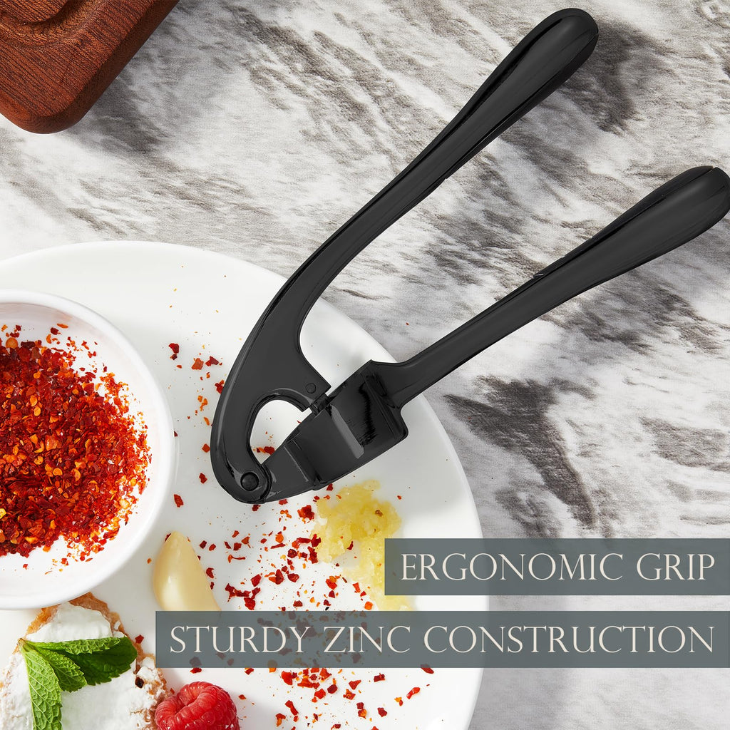 Kitessensu High Effective Garlic Press With Studs, Heavy Duty Garlic Mincer, Easy to Squeeze and Clean, Rust Proof & Dishwasher Safe, Ginger Crusher- Imperial Silver