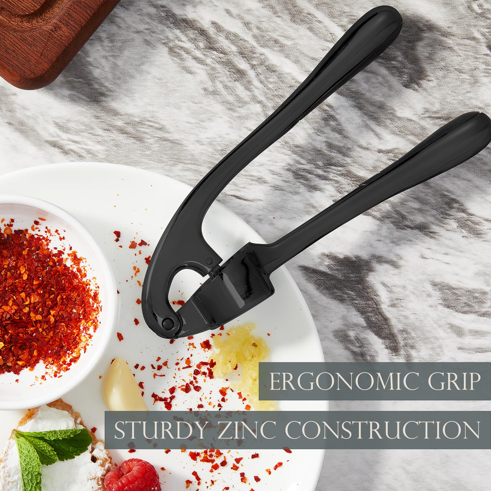 Kitessensu High Effective Garlic Press With Studs, Heavy Duty Garlic Mincer, Easy to Squeeze and Clean, Rust Proof & Dishwasher Safe, Ginger Crusher- Imperial Silver