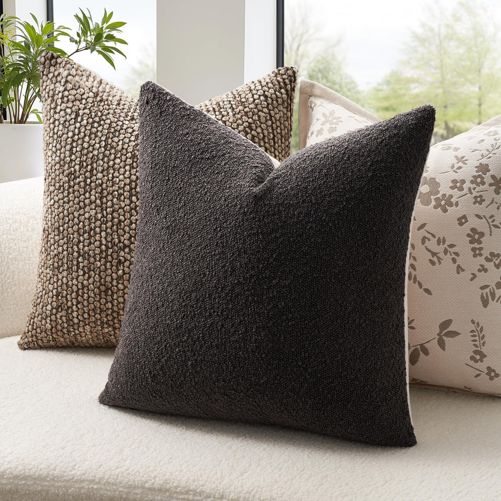 Topfinel Boucle Decorative Pillow Covers 18x18 Inches Set of 4 Neutral Cream Ivory White Pillowcase with Linen Cotton Back Chair Sofa Modern & Minimal Living Room Spring Home Decor
