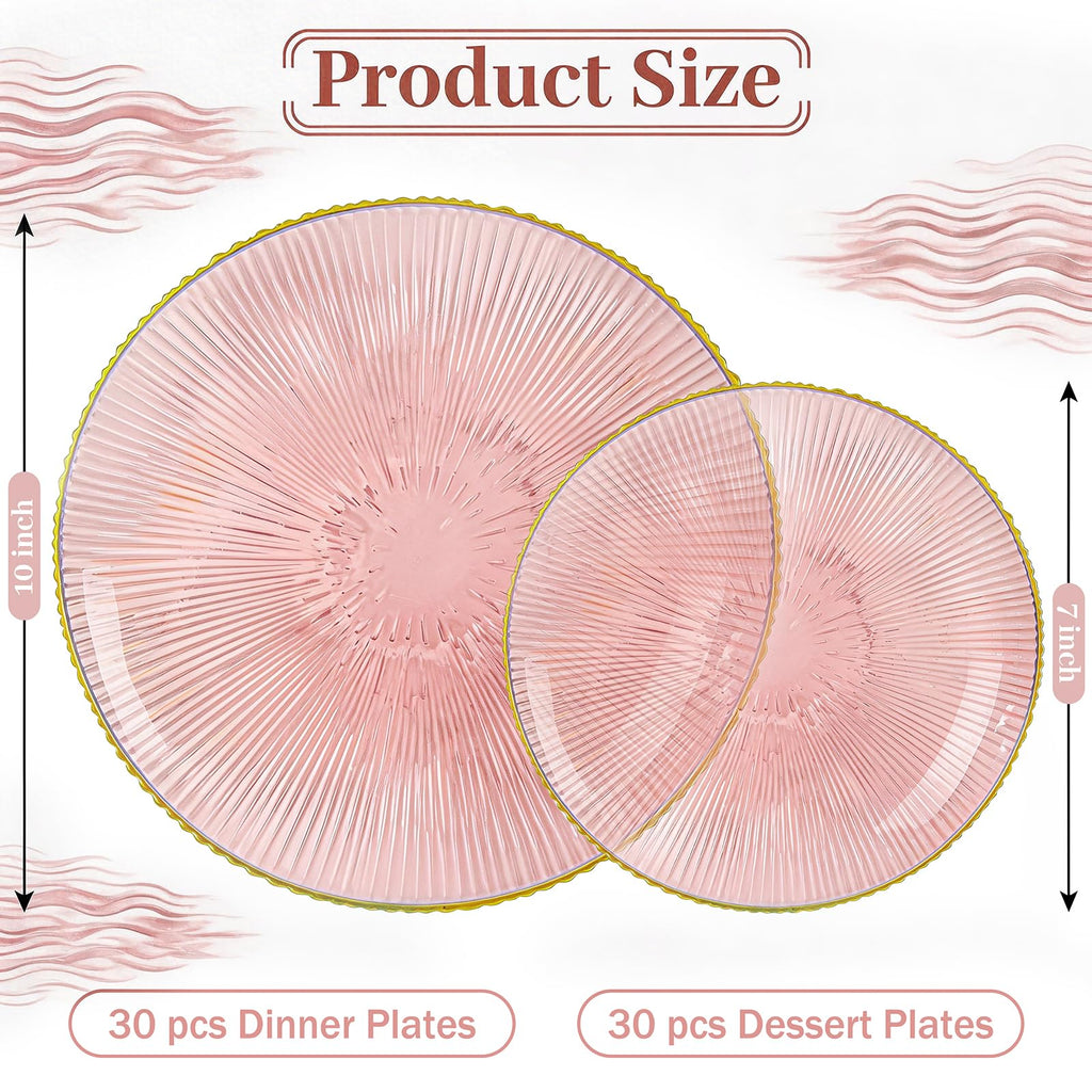 DaYammi 60Pcs Sage Green Plastic Plates with Gold Rim,Disposable Plates Set Includes 30 Dinner Plate & 30 Salad Plate,Fancy Green Party Plates with Radial Texture for Party Wedding Dinner