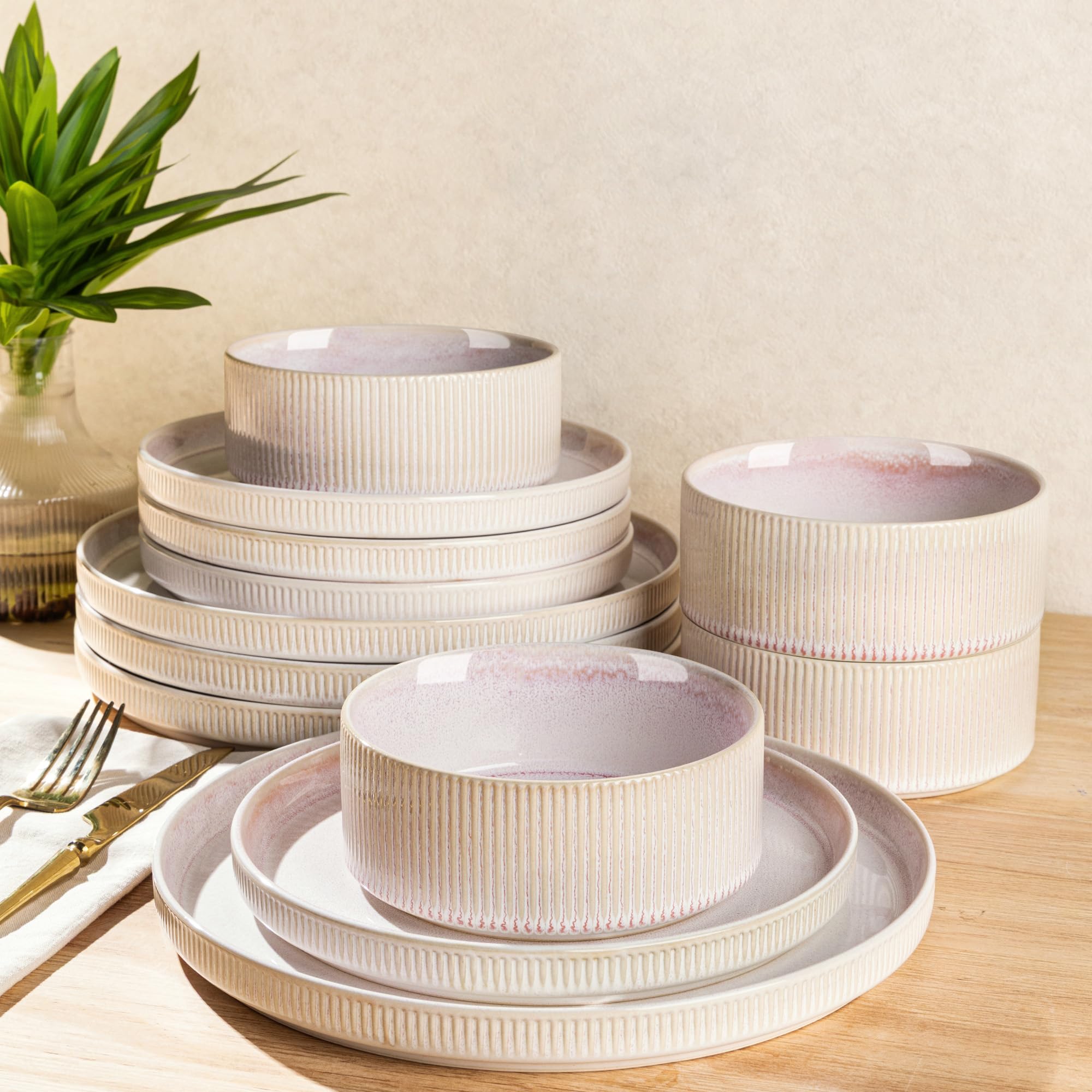 TheTerra Ceramic Dinnerware Sets for 4, 12 Pieces Porcelain Lightweight Speckled Plates and Bowls Sets, Scratch Resistant Dish Set, Oven & Microwave & Dishwasher Safe