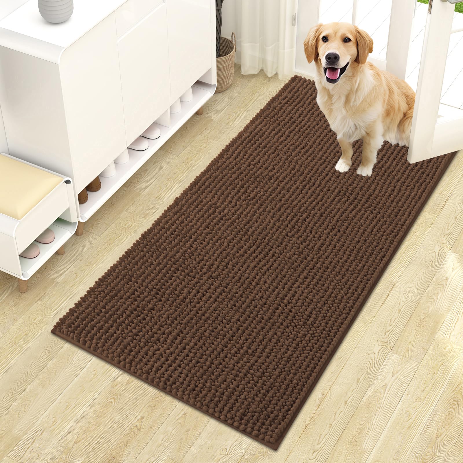 OLANLY Dog Door Mat for Muddy Paws 30x20, Ultra Absorbent Chenille Mud Doormat, Non-Slip Washable and Dirt Trapping Doormat for Indoor Entryway, Quick-Dry Indoor Pet Bed Mats for Dogs, Grey