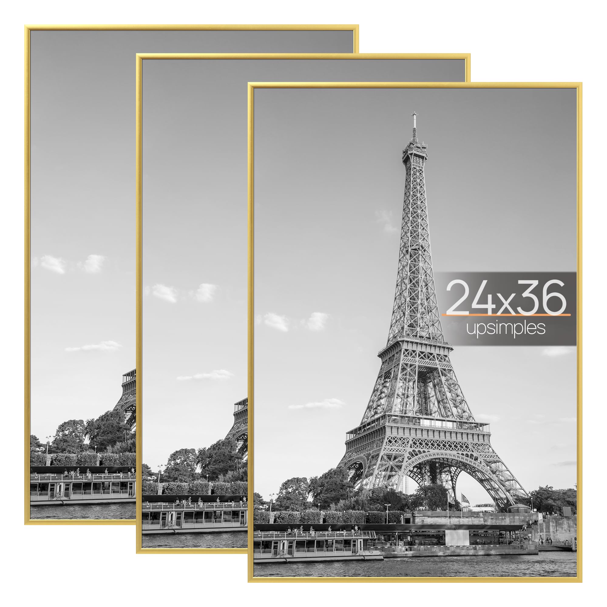 upsimples 12x16 Picture Frame Black 3 Pack, Scratch-Proof Poster Frames 12 x 16 for Photo Gallery - Slide-In Strips, Horizontal or Vertical Wall Mounting