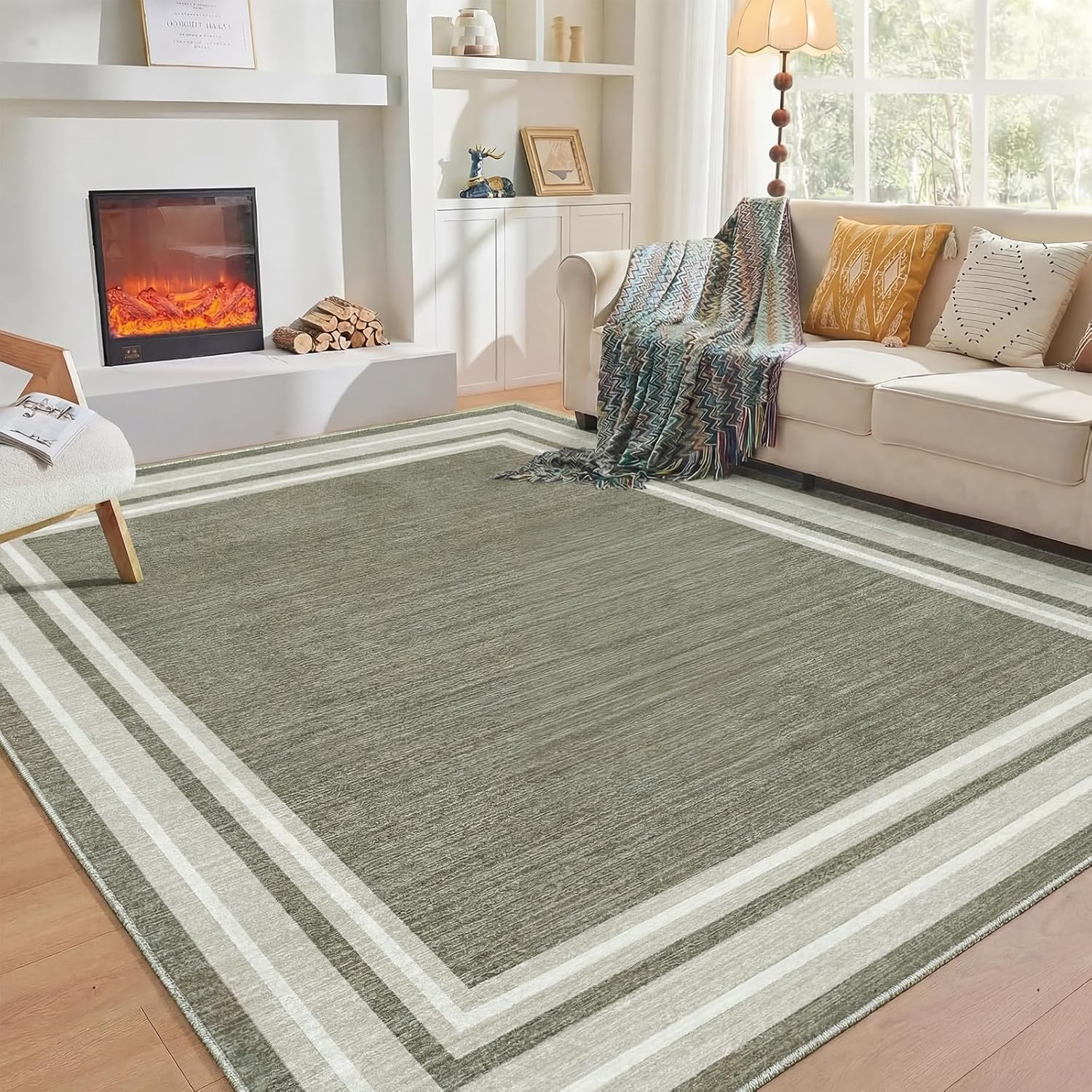 OPPODREAM Soft Area Rugs 5x7, 5x7 Washable Rug with Non Slip Backing, 5 x 7 Faux Cashmere Low-Pile Carpet, Brown