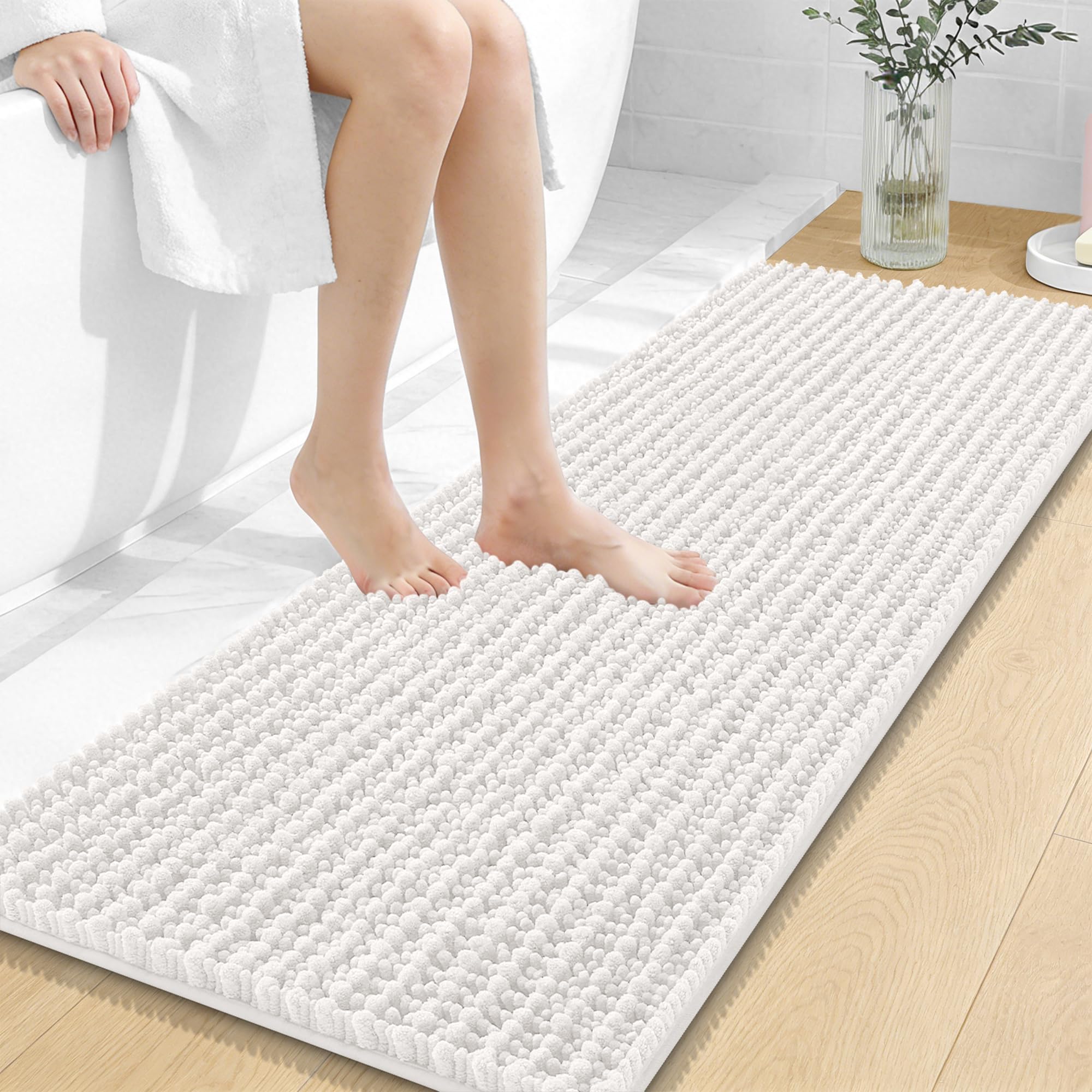 OLANLY Bathroom Rug Mat 30x20, Thick Soft and Absorbent Chenille Bath Mat, Non-Slip Rubber Backing, Machine Washable Quick Dry Bath Rugs for Tub Shower Floor, Home Decor Accessories, Grey