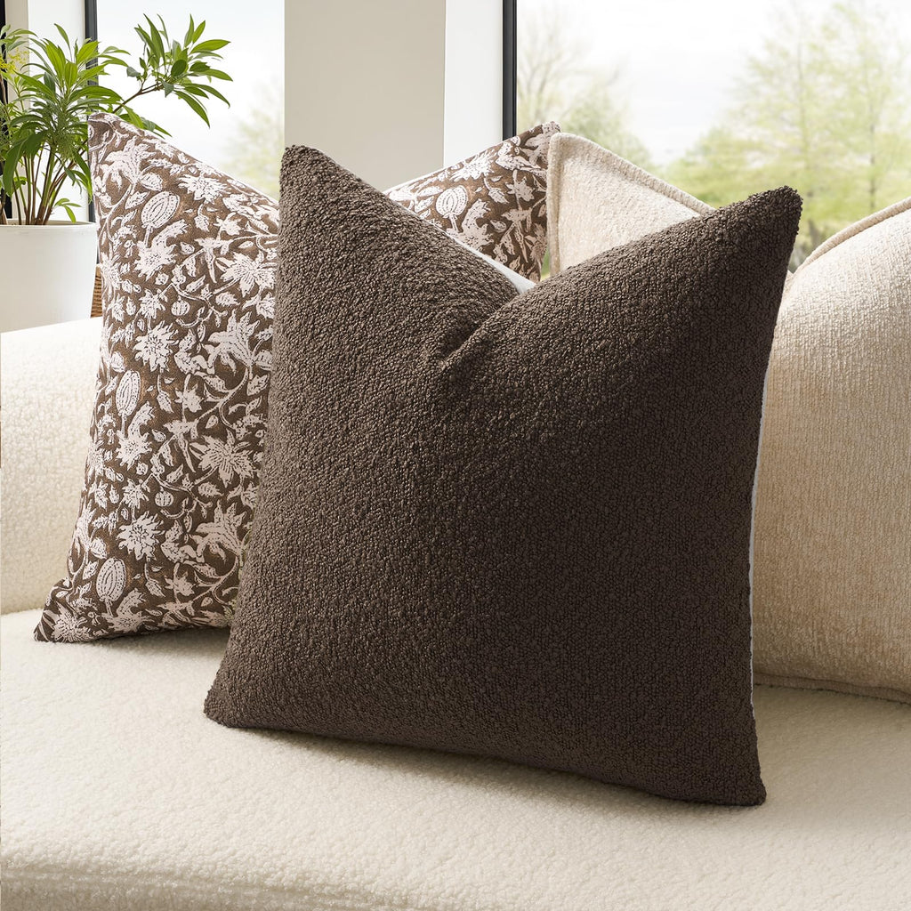 Topfinel Boucle Decorative Pillow Covers 18x18 Inches Set of 4 Neutral Cream Ivory White Pillowcase with Linen Cotton Back Chair Sofa Modern & Minimal Living Room Spring Home Decor