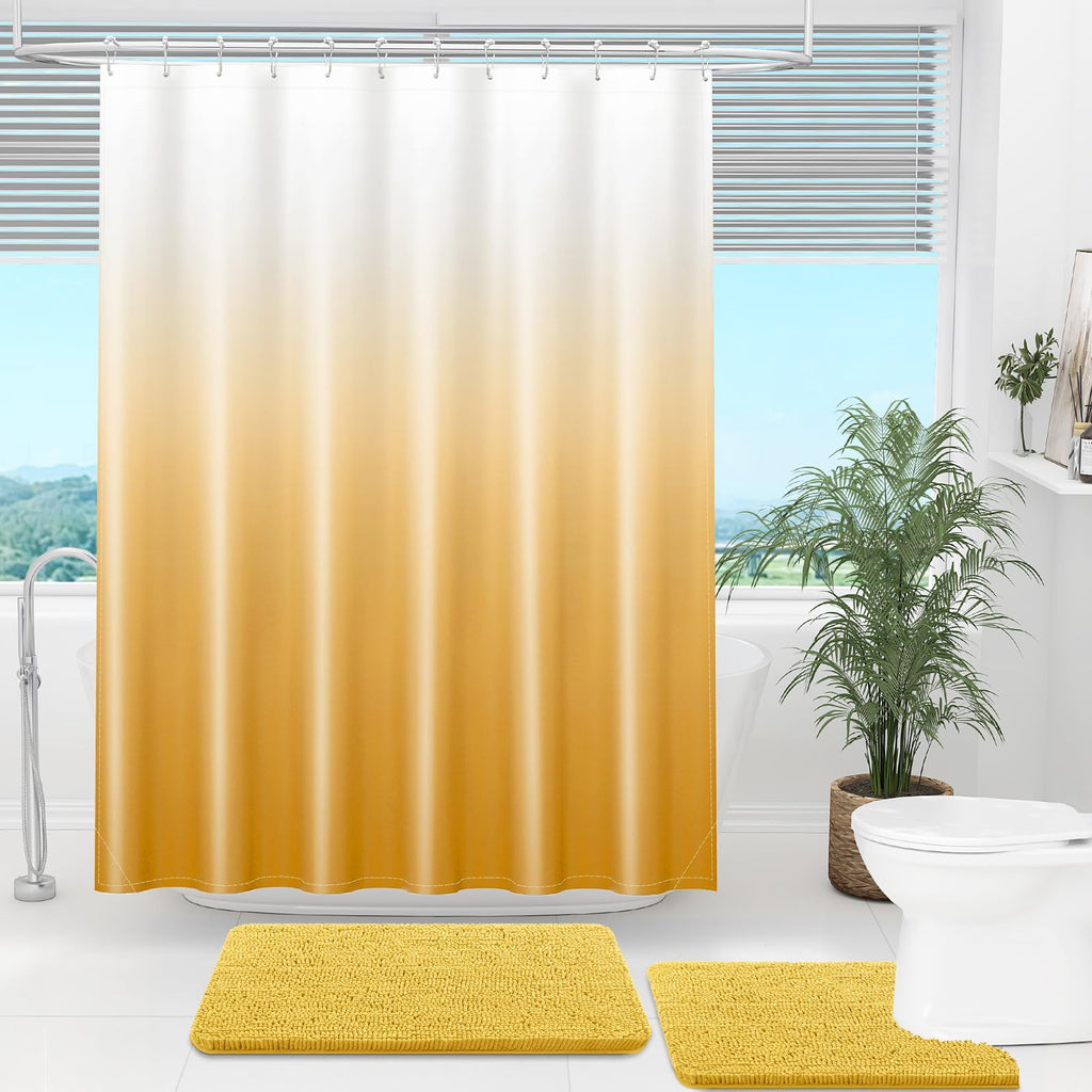 OLANLY Luxury Black and Grey Ombre Shower Curtain Sets with 12 Hooks, Waterproof and Washable Decorative Shower Curtains for Bathroom, 72x72 Inches