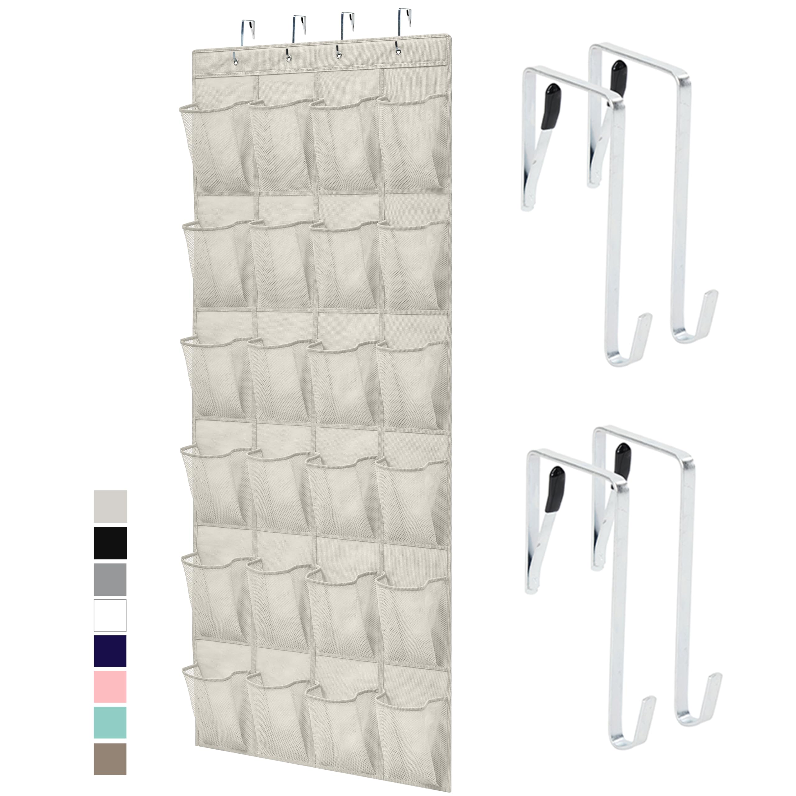 GORILLA GRIP Over the Door Shoe Organizer, 24 Large Breathable Mesh Pockets, Space Saving Hanging Storage Holder, Closet Rack Hanger Holds Up to 40 lbs, Hangs on Closets for Shoes, Accessories, Black