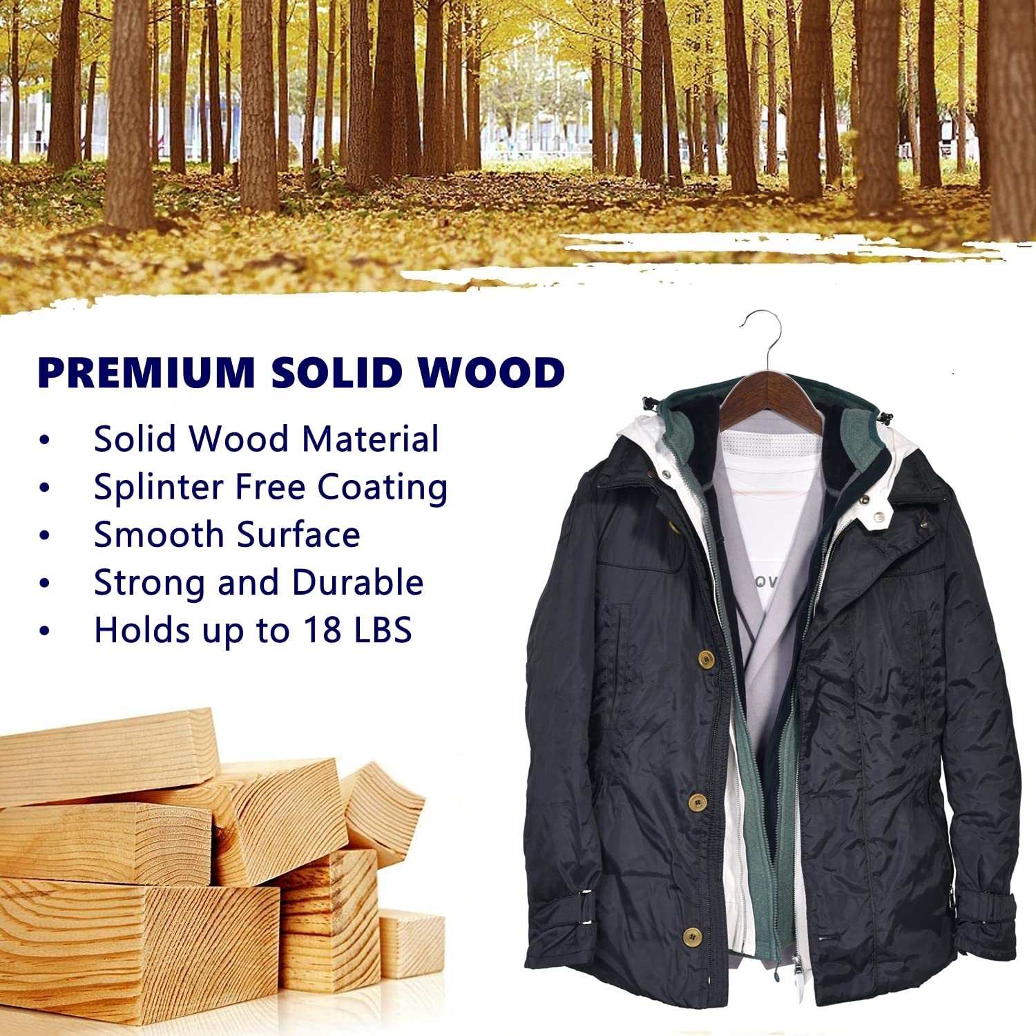 Amber Home 30 Pack Wooden Coat Hangers, Natural Wood Suit Hangers with Non-Slip Pant Bar, Clothes Hangers for Closet Organization, Shirts, Jackets, Dresses, and Pants (Natural, 30)