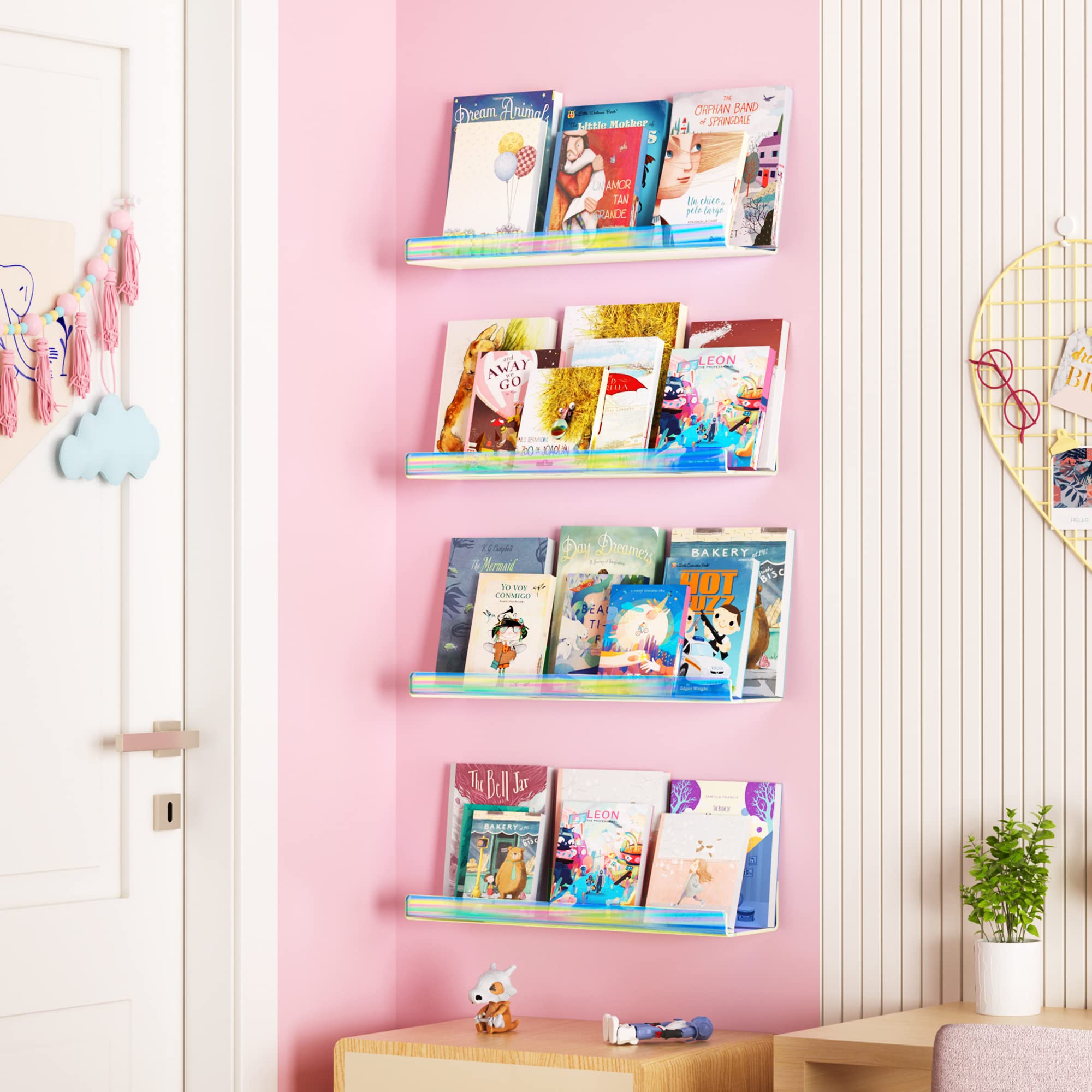 upsimples Acrylic Shelves for Bathroom Storage, 15" Floating Shelves Wall Organizer for Perfume, Make up, Skincare, Kids Bookshelf for Bedroom, Nursery, Living Room Decor, Clear, 4 Pack
