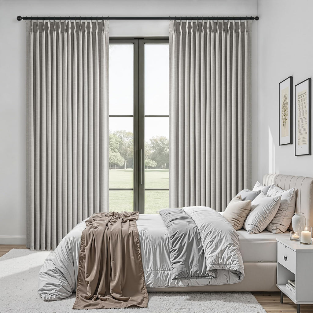 Topfinel 84 Inch Long Natural Blackout Curtains for Bedroom Livingroom, Farmhouse Back Tab Pinch Pleated Drapes for Track System,Neutral Linen Ambiance & Privacy Drapes Natural 52" W*84" L