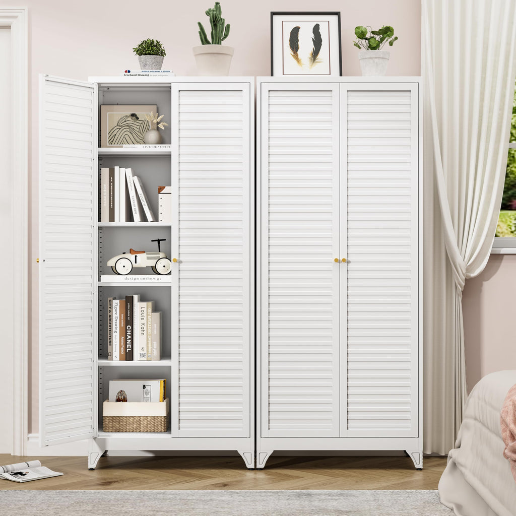 Polup White Kitchen Pantry Cabinet, 71 Inch Tall Metal Storage Cabinet with Doors and Shelves, Pantry Cabinets for Kitchen Storage, Freestanding Cupboard for Living, Dining Room, Assemble Required