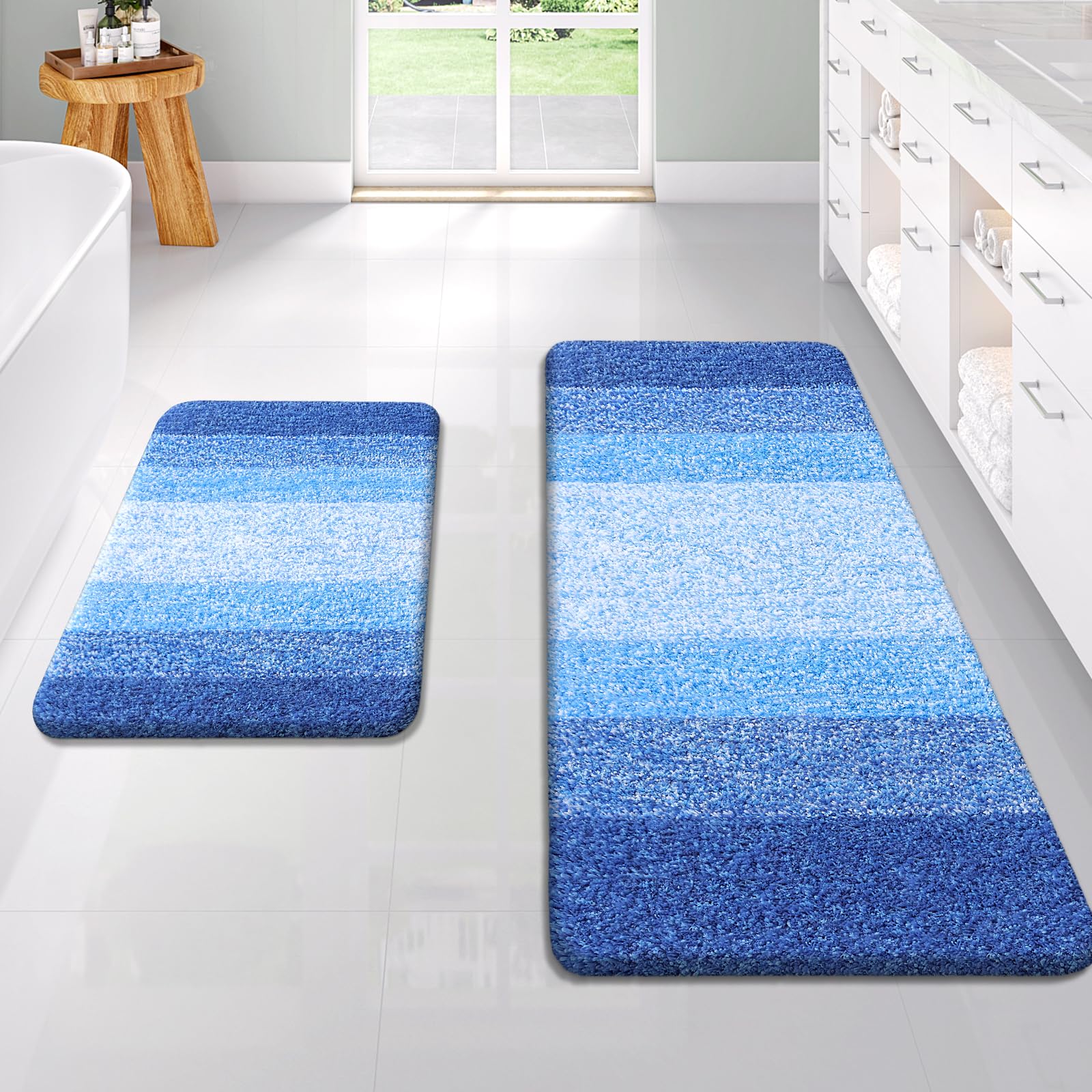OLANLY Bathroom Rug Set 2 Piece, Soft Absorbent Microfiber Bath Mats and U-Shaped Contour Toilet Rug, Non-Slip, Machine Wash Dry, Plush Shaggy Bath Mats for Bathroom (24"x16"+24"x20", Grey)