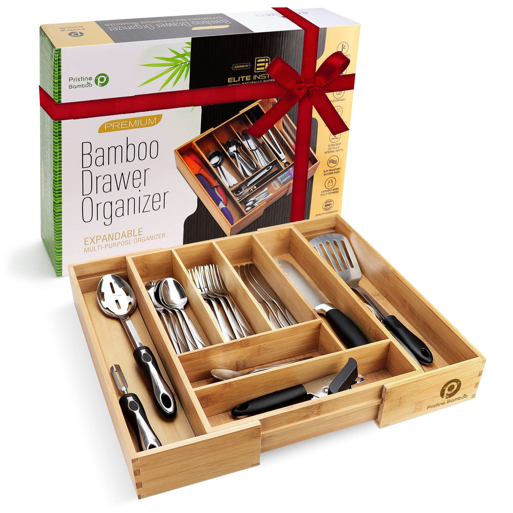 Silverware Organizer - Expandable Kitchen Drawer Organizer - Adjustable Kitchen Drawer Organizer for Utensils, Expandable to 22 Inches Wide, 10 Compartments, Silverware Tray for Drawer