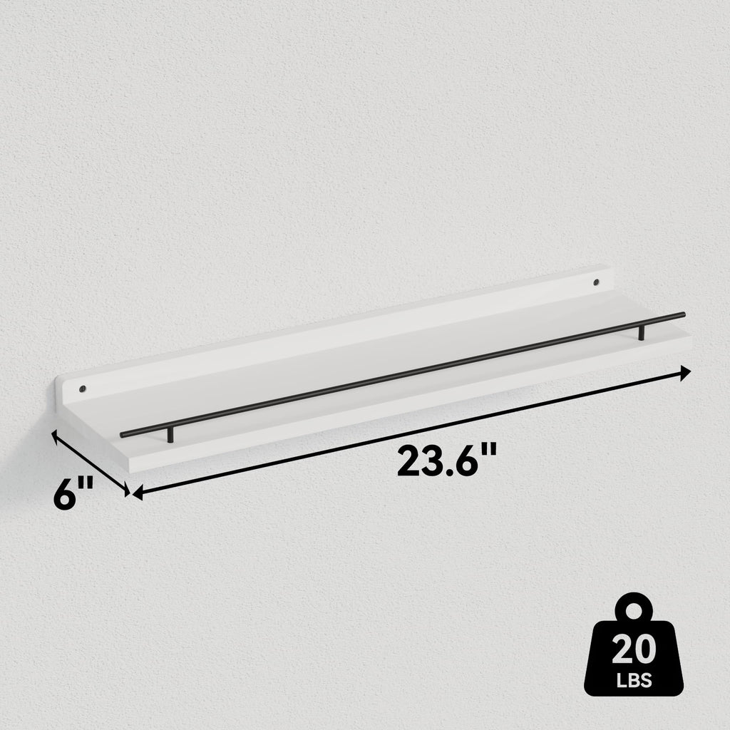 WOPITUES Floating Shelves with Black Metal Guardrail, Shelves for Wall Decor Set of 3, Wall Shelves for Bedroom, Bathroom, Kitchen, Living Room, Plants, Picture Frames, Art- Black