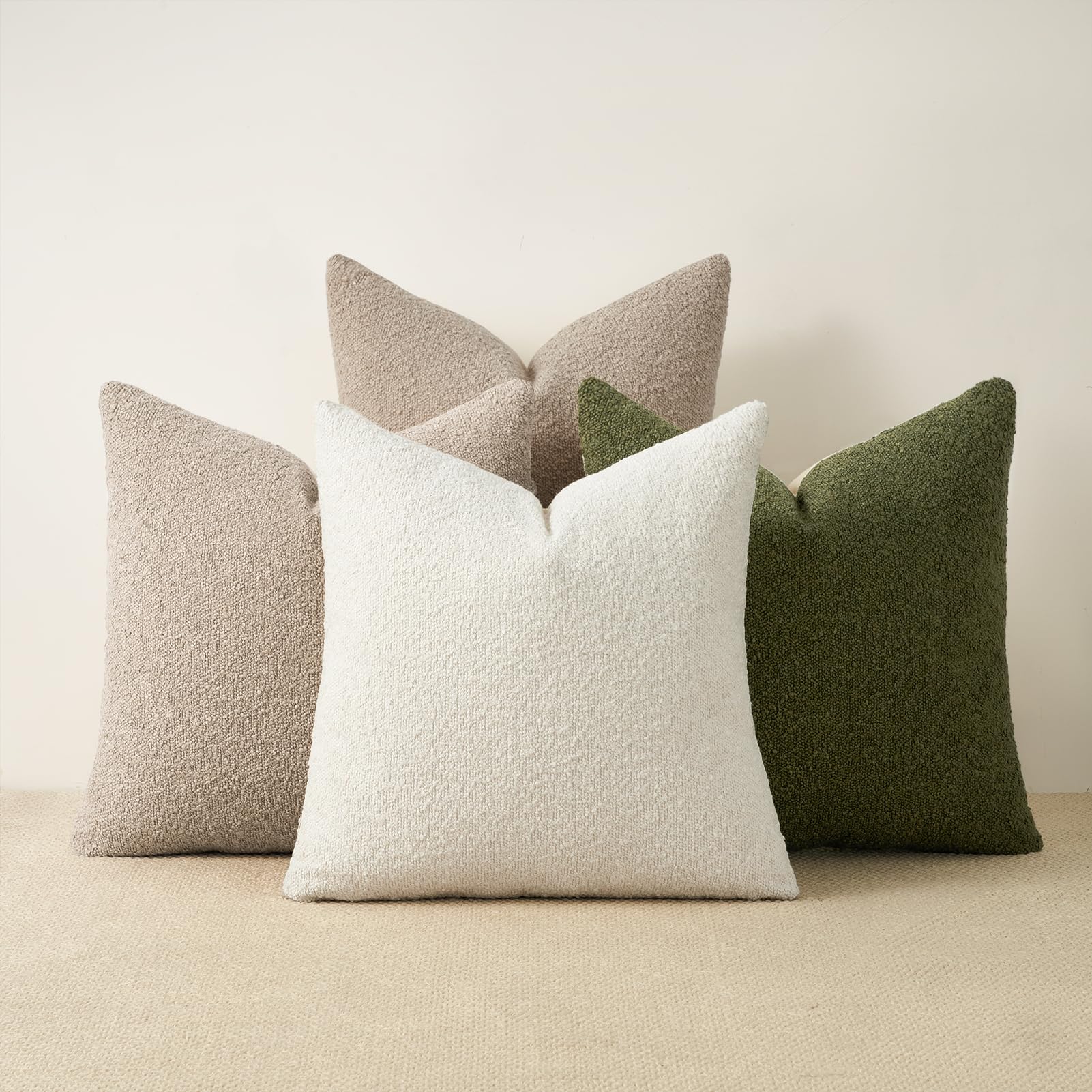 Topfinel Boucle Decorative Pillow Covers 18x18 Inches Set of 4 Neutral Cream Ivory White Pillowcase with Linen Cotton Back Chair Sofa Modern & Minimal Living Room Spring Home Decor
