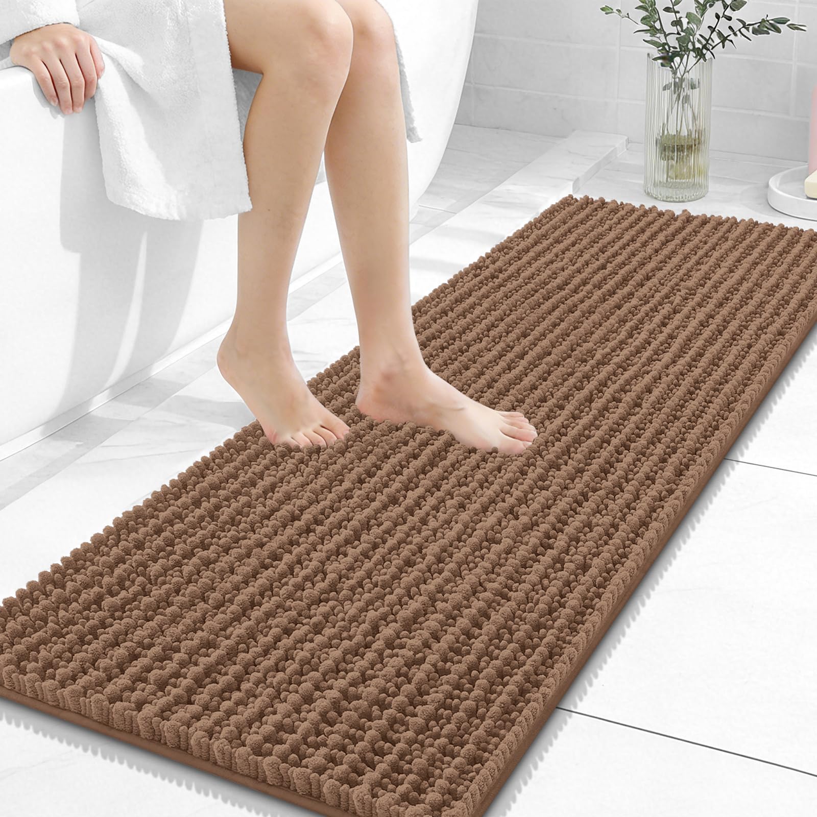 OLANLY Bathroom Rug Mat 30x20, Thick Soft and Absorbent Chenille Bath Mat, Non-Slip Rubber Backing, Machine Washable Quick Dry Bath Rugs for Tub Shower Floor, Home Decor Accessories, Grey
