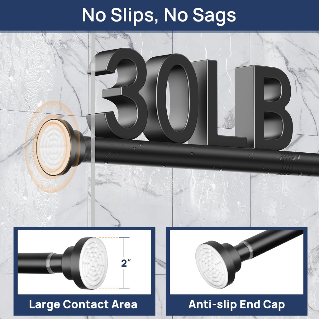 ENJOYBASICS 2 Pack Adjustable Spring Tension Curtain Rods 32 to 66 Inches, Stainless Steel Matte Black Shower Rod No Drilling for Window, Bathroom, Closet, Room Divider, 7/8" Diameter