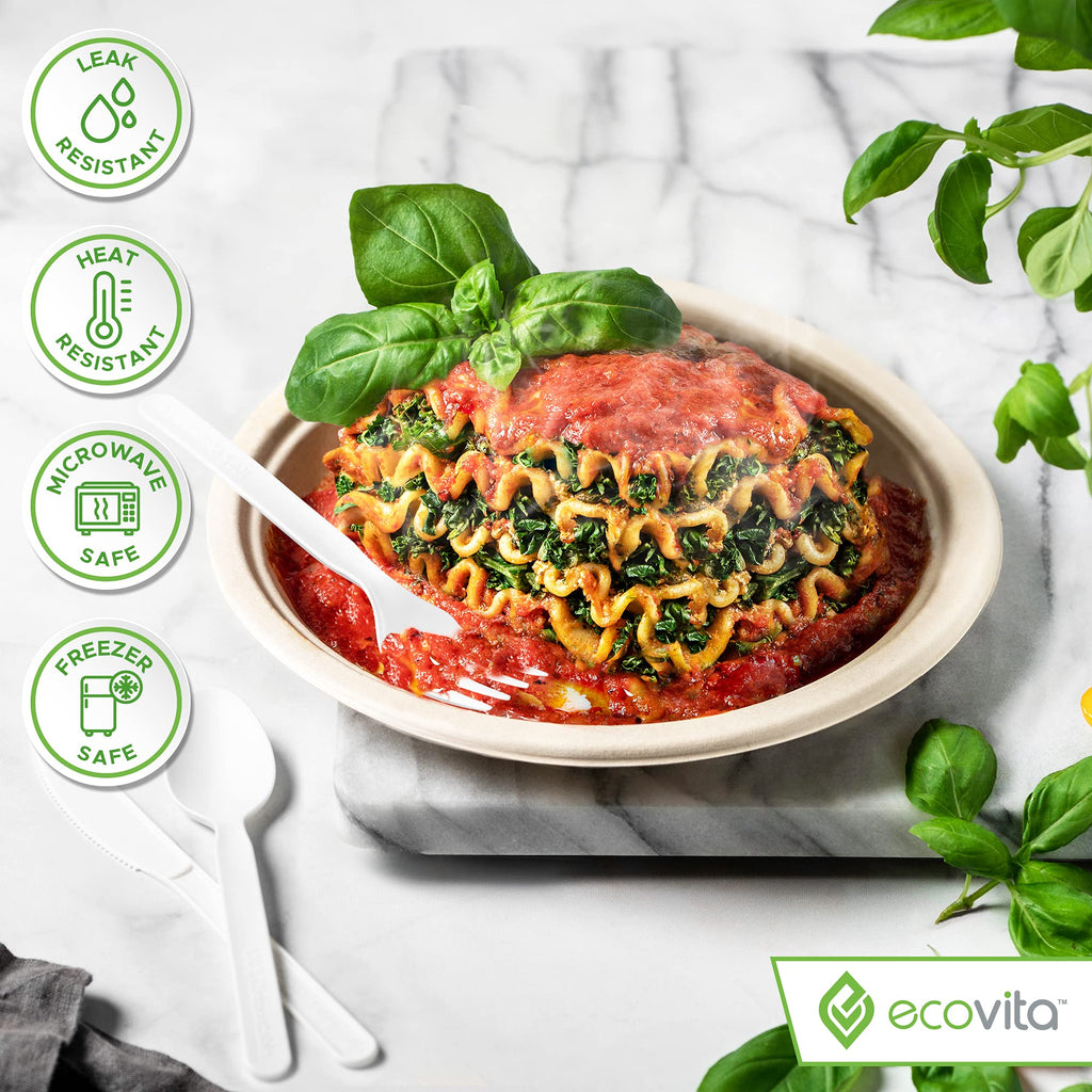Ecovita 100% Compostable Paper Plates [9 in.] – 150 Disposable Plates Eco Friendly Sturdy Tree Free Liquid and Heat Resistant Alternative to Plastic or Paper Plates
