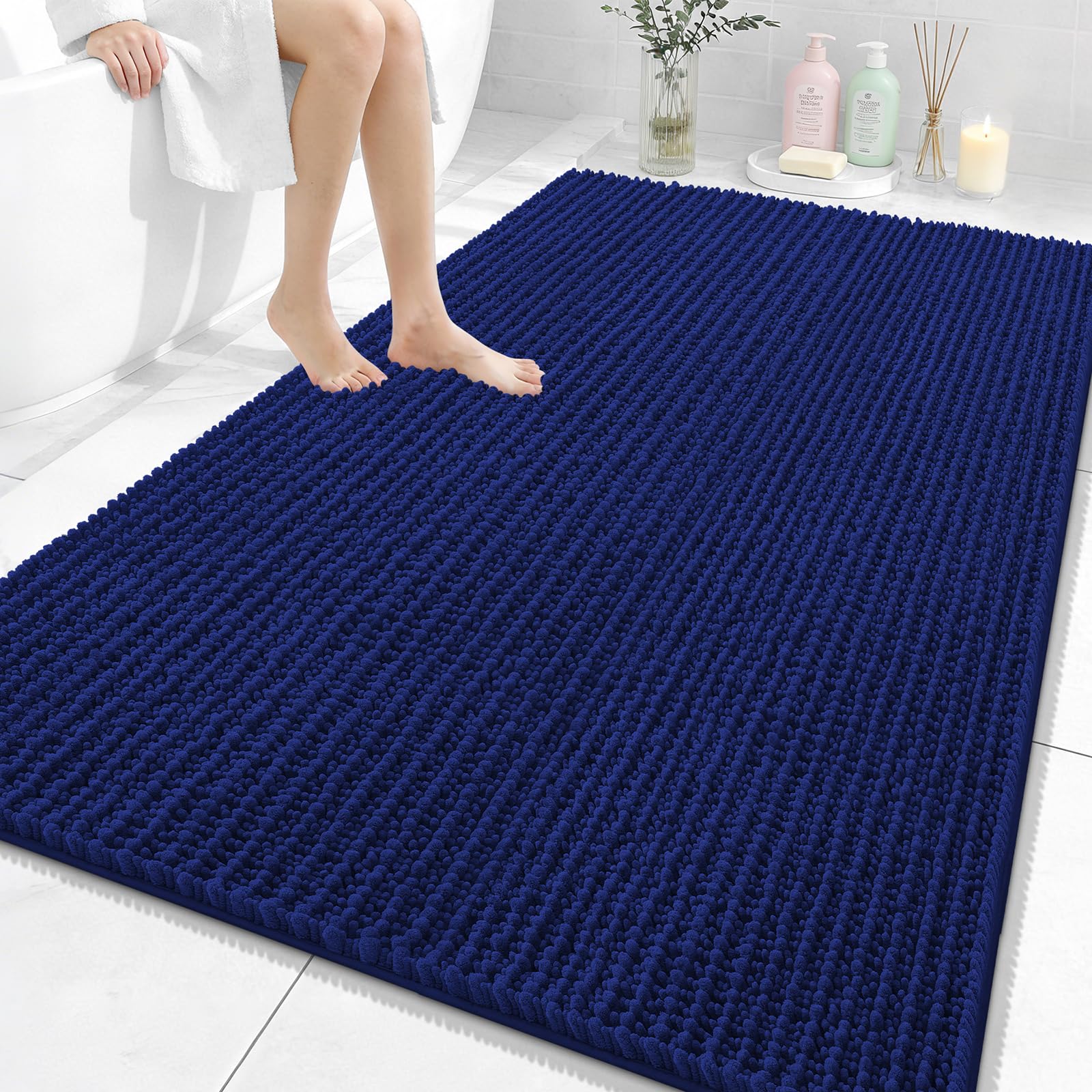 OLANLY Bathroom Rug Mat 30x20, Thick Soft and Absorbent Chenille Bath Mat, Non-Slip Rubber Backing, Machine Washable Quick Dry Bath Rugs for Tub Shower Floor, Home Decor Accessories, Grey