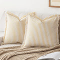 YEENAASY Throw Pillow Covers 20x20 Set of 2 Striped Fringe Pillow Cover Farmhouse Cushion Covers with Tassel Neutral Boho Pillows Decorative Square Pillowcase for Couch Sofa Bed, Black