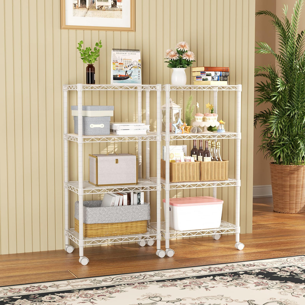 SINGAYE 3 Small Shelves Storage Shelf Wire Shelving Unit Metal Shelf Adjustable Organizers Storage Shelving with Wheels for Bathroom Laundry Room Kitchen Pantry11.5”D x 17.5”W x 30.5”H White