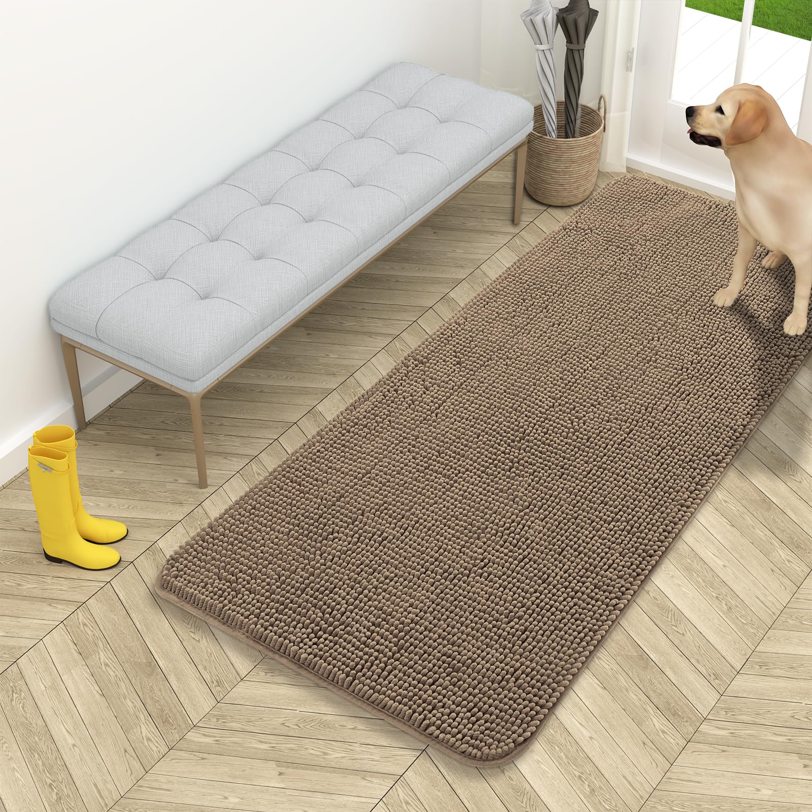 OLANLY Dog Door Mat for Muddy Paws 30x20, Absorbs Moisture and Dirt, Absorbent Non-Slip Washable Doormat, Quick Dry Chenille Mud Mat for Dogs, Entry Indoor Entryway Carpet for Inside Floor, Grey