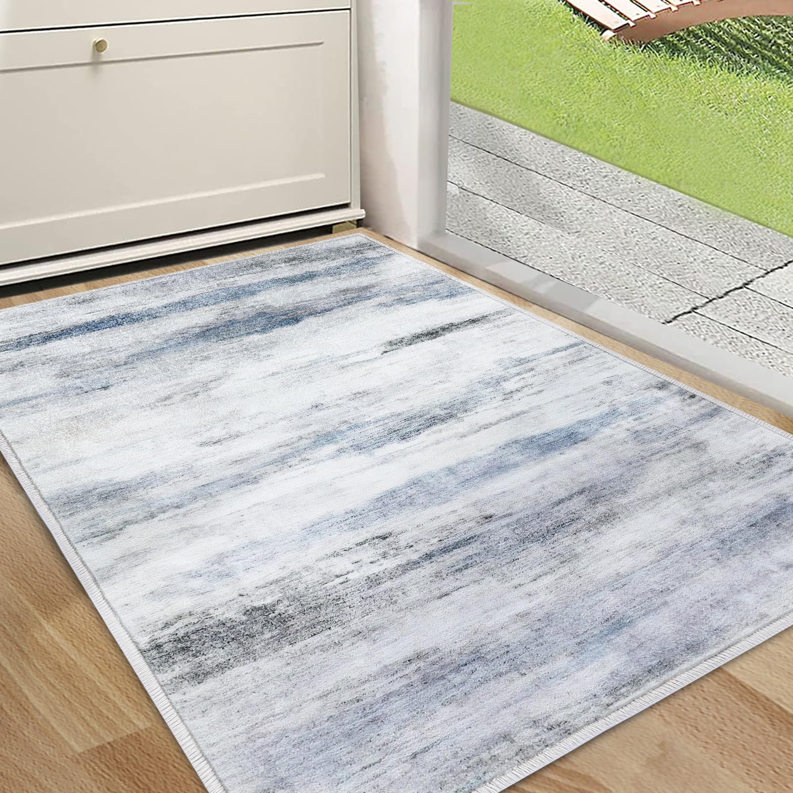 CRISTGEE Door Mat, Front Indoor Door Mat Faux Wool Non-Slip Entryway Rug Absorbent Abstract Throw Rug for Indoor Entrance Hallway Laundry Room, High Traffic Areas, 20X32 Inches, Gray Washable