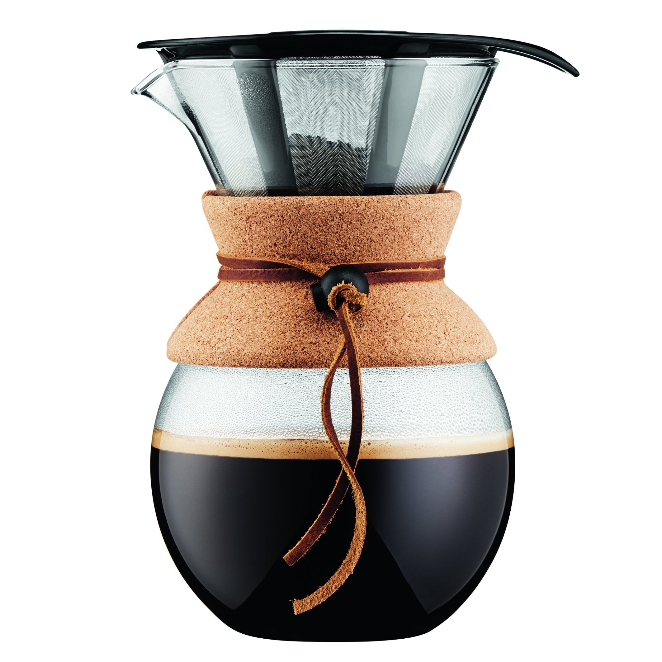 Bodum 34oz Pour Over Coffee Maker, High-Heat Borosilicate Glass with Reusable Stainless Steel Filter and Cork Grip - Made in Portugal