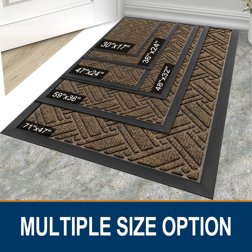 OLANLY Indoor Outdoor Mat, Sturdy Natural Rubber Floor Mat, Non Slip Low Profile Waterproof Doormat, and Stain Front Door Mats, Easy Clean Patio Entrance Mat, 30''x17'', Black