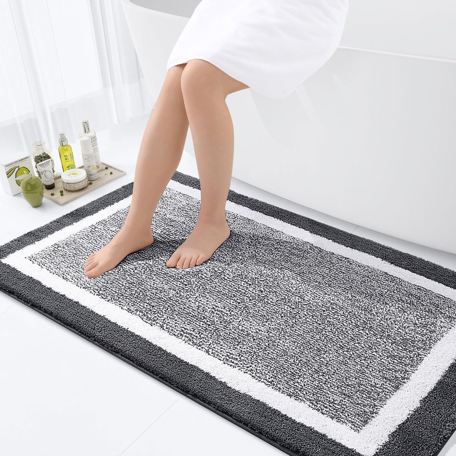 OLANLY Small Bathroom Rugs 24x16, Extra Soft and Absorbent Microfiber Bath Rugs, Non-Slip, Machine Washable, Quick Dry Shaggy Bath Carpet, Bath Mats for Bathroom Floor, Tub, Shower, Grey