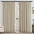 Topfinel Extral Wide Custom Sliding Door Curtains, Cream Beige Pinch Pleated 100% Blackout Linen Luxury Curtains with Hooks for Patio Large Window Living Room Track, 72" Wx84 L 2 Panel