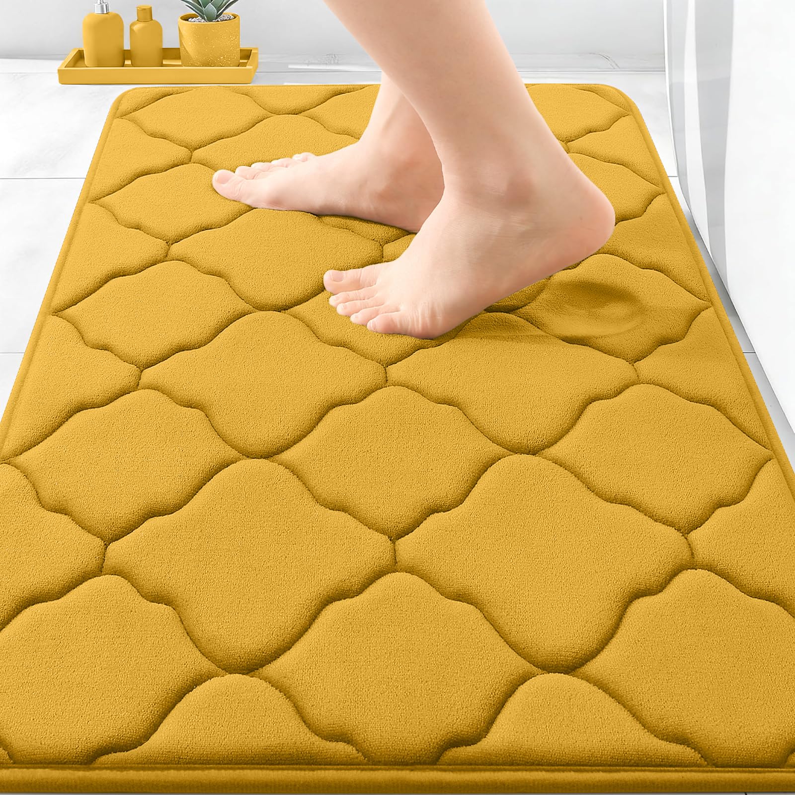 OLANLY Memory Foam Bath Mat Rug 24x16, Ultra Soft and Absorbent Bathroom Rugs, Non-Slip, Comfortable, Machine Washable Bath Carpet for Bathroom Floor, Tub, Shower and Home Decor Accessories, Black