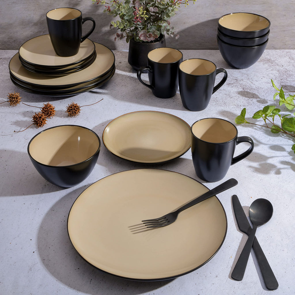 Gibson Elite Soho Lounge Round Reactive Glaze Stoneware Dinnerware Set, Service for 4 (16pc), Blue, Soho Round.