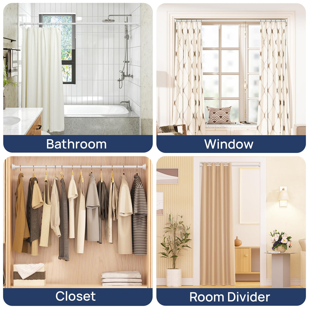 ENJOYBASICS 2 Pack Adjustable Spring Tension Curtain Rods 32 to 66 Inches, Stainless Steel Matte Black Shower Rod No Drilling for Window, Bathroom, Closet, Room Divider, 7/8" Diameter