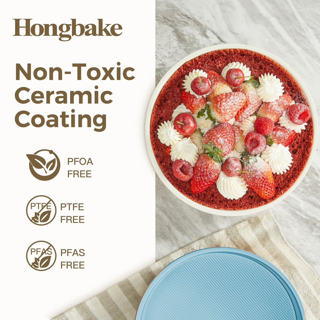 HONGBAKE Nonstick Ceramic 9 Inch Round Cake Pan Set of 2, Heavy-Duty Aluminized Steel round cake pans with Diamond Texture, Non-Toxic Cake Molds, Cake Pans Sets for Baking Cheesecake, Cream