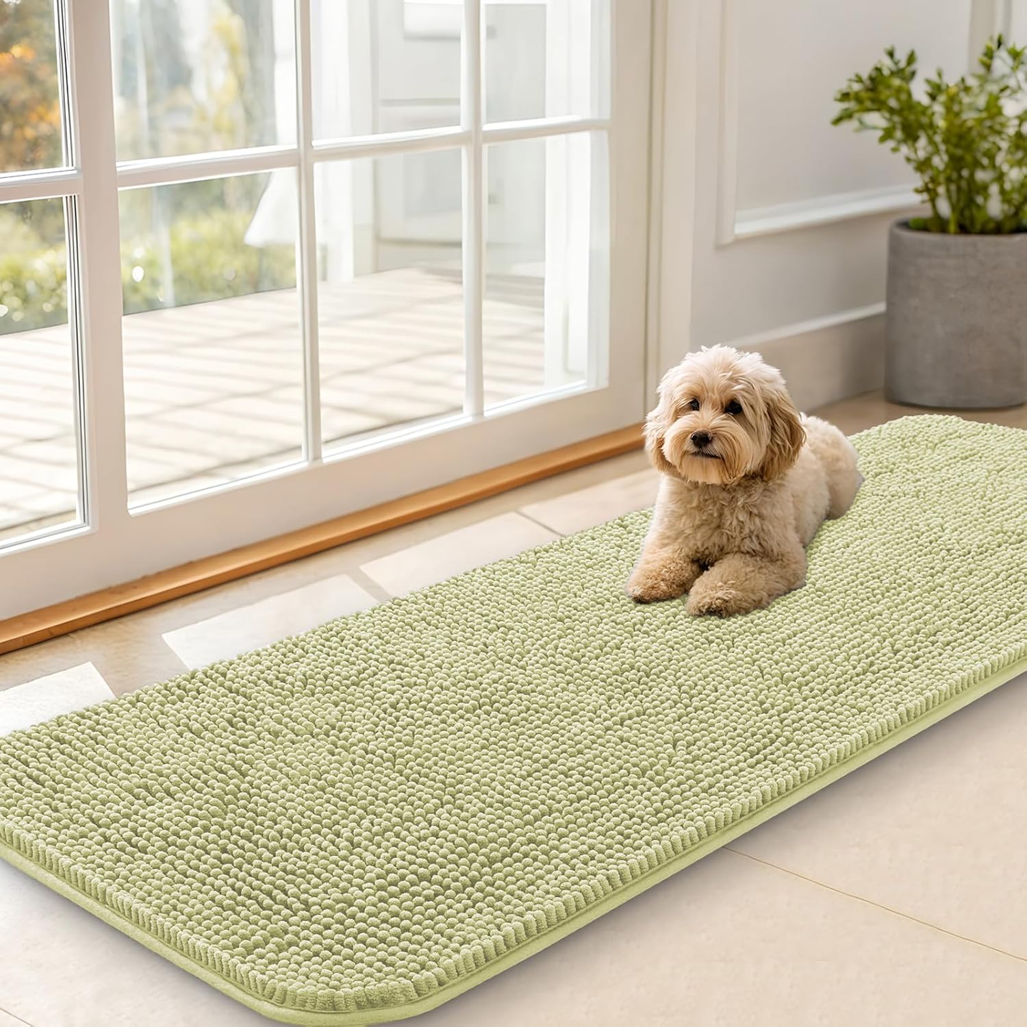 OLANLY Dog Door Mat for Muddy Paws 48x30, Absorbs Moisture and Dirt, Absorbent Non-Slip Washable Doormat, Quick Dry Chenille Mud Mat for Dogs, Entry Indoor Entryway Carpet for Inside Floor, Grey