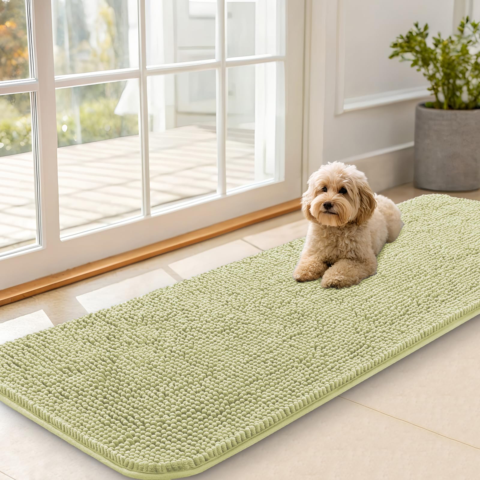 OLANLY Dog Door Mat for Muddy Paws 30x20, Absorbs Moisture and Dirt, Absorbent Non-Slip Washable Doormat, Quick Dry Chenille Mud Mat for Dogs, Entry Indoor Entryway Carpet for Inside Floor, Grey